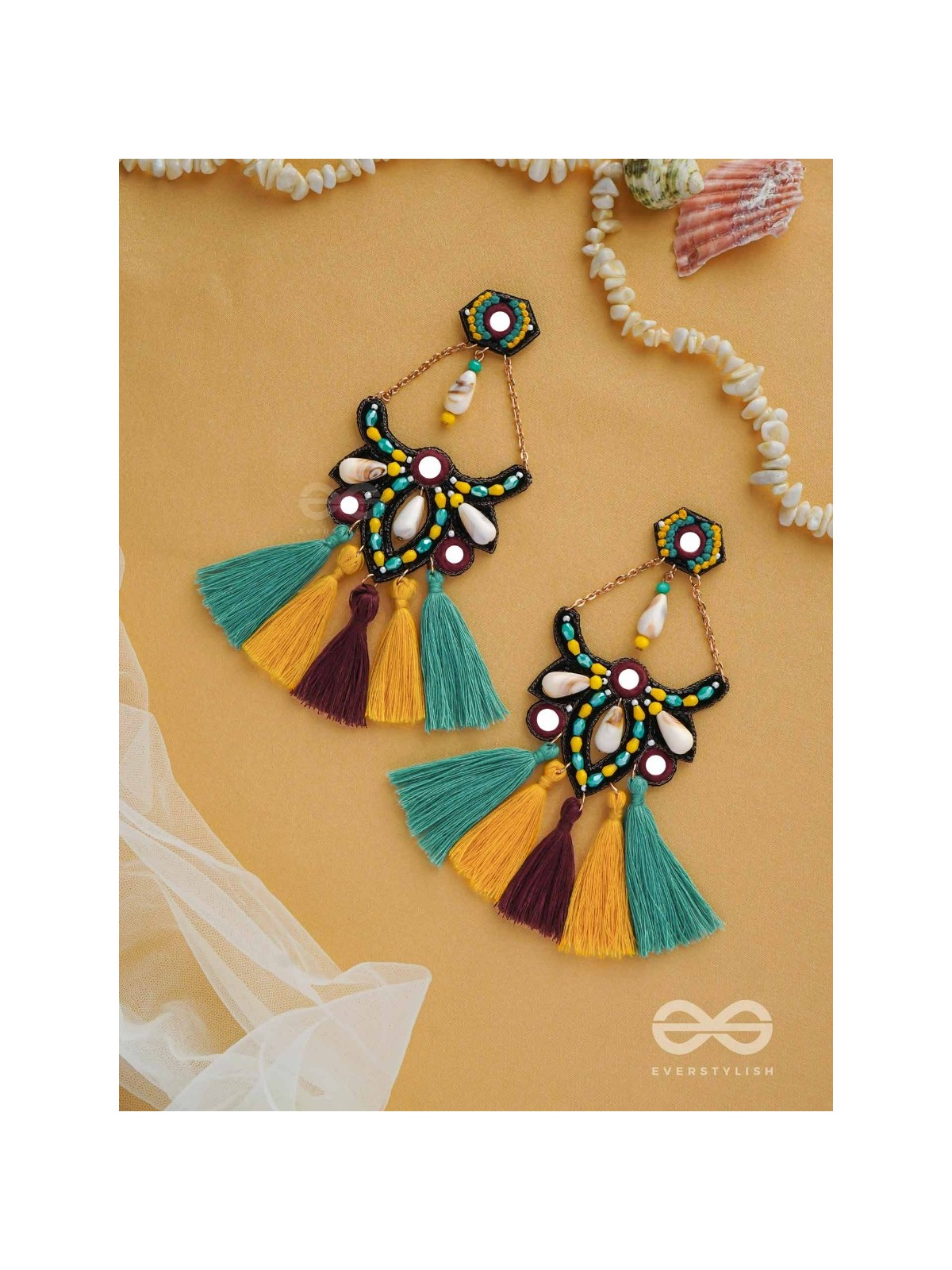 Rochana - The Assorted Gleam - Mirrors, Beads And Resham Hand Embroidered Earrings (Multicolor)