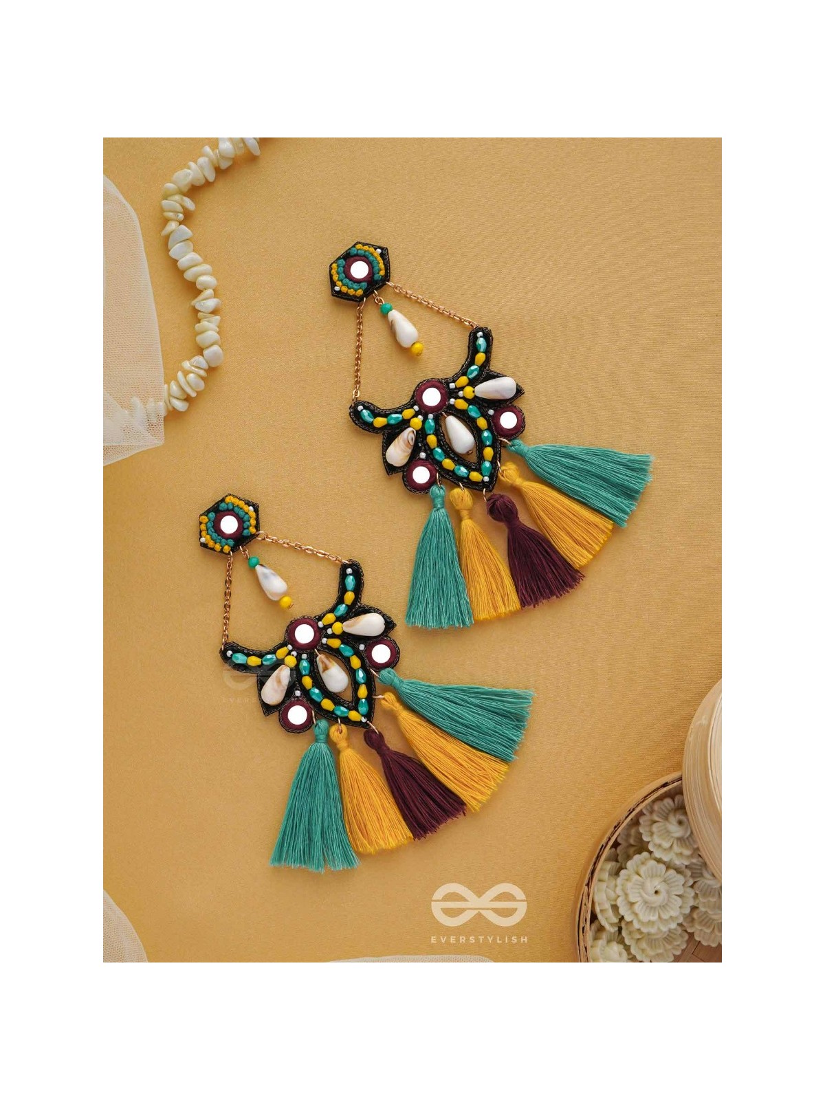Rochana - The Assorted Gleam - Mirrors, Beads And Resham Hand Embroidered Earrings (Multicolor)