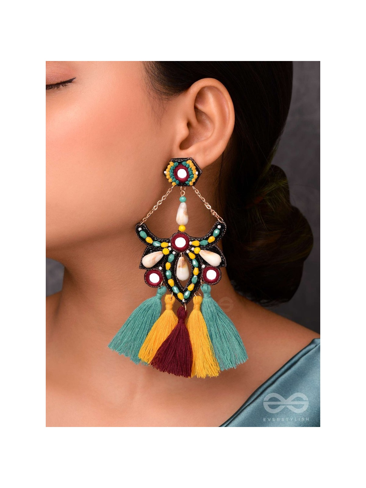 Rochana - The Assorted Gleam - Mirrors, Beads And Resham Hand Embroidered Earrings (Multicolor)