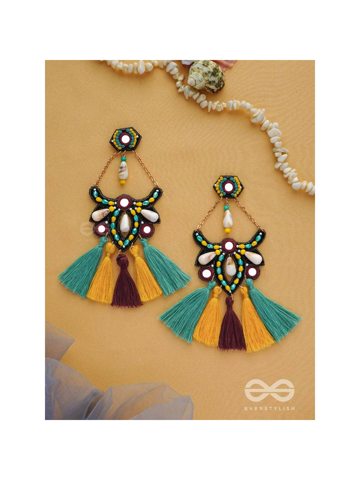 Rochana - The Assorted Gleam - Mirrors, Beads And Resham Hand Embroidered Earrings (Multicolor)