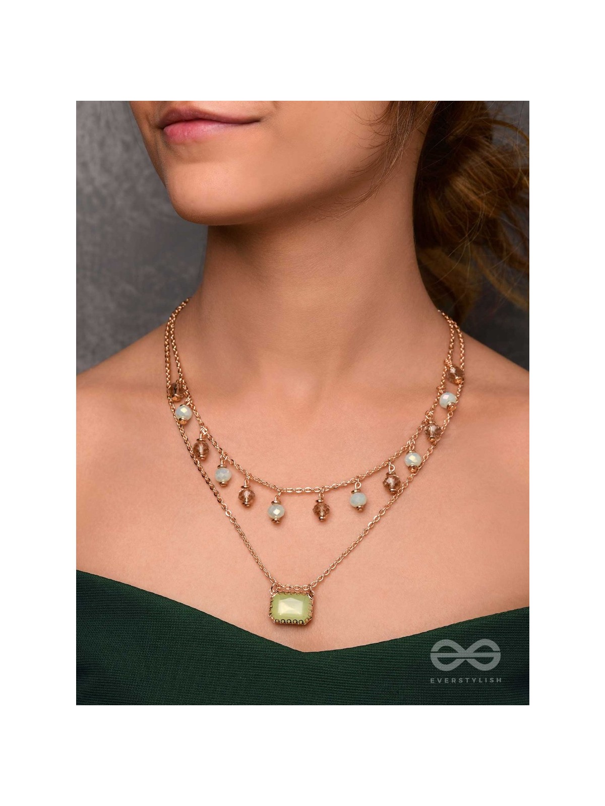 Jade Dream Drapes - Statement Multilayered Neckpiece With Anti-Tarnish Coating 