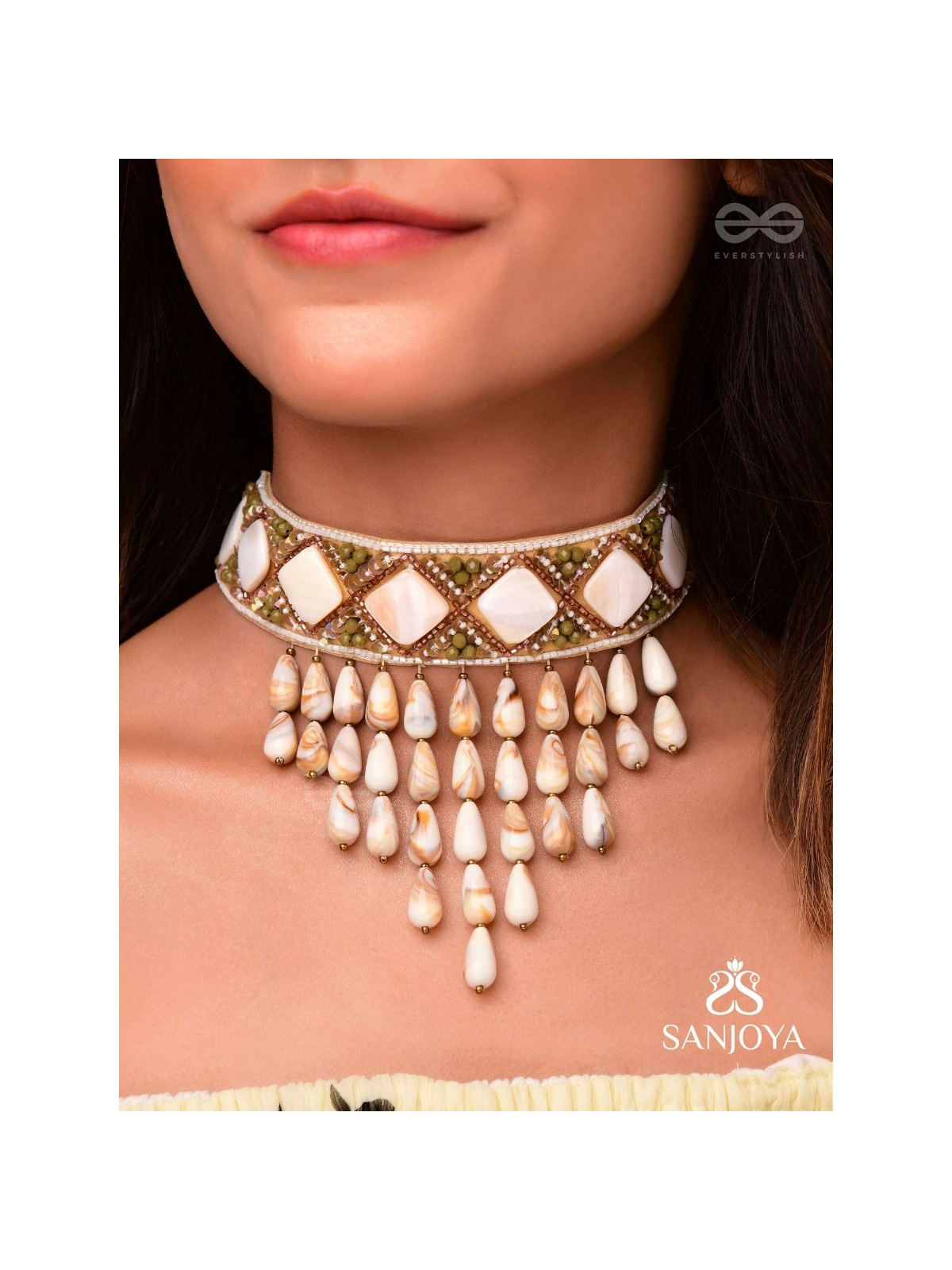 Aparnavara - The Shoreline Glow - Sequins, Beads And Marble Drops Hand Embroidered Neckpiece