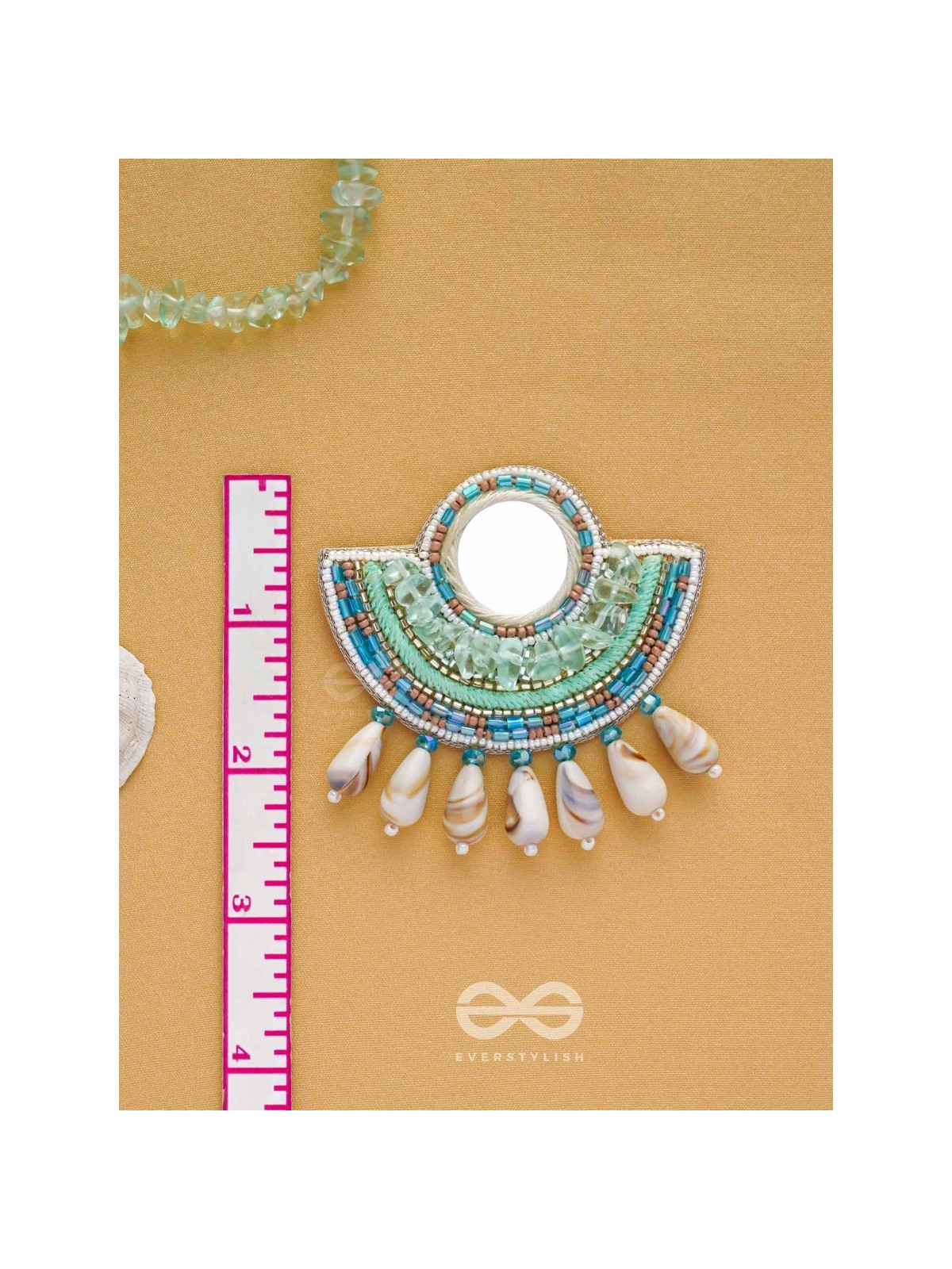 Sagarini - The Aquatic Gleam - Mirror, Sequins, Shell Drop And Beads Hand Embroidered Earrings (Blue)