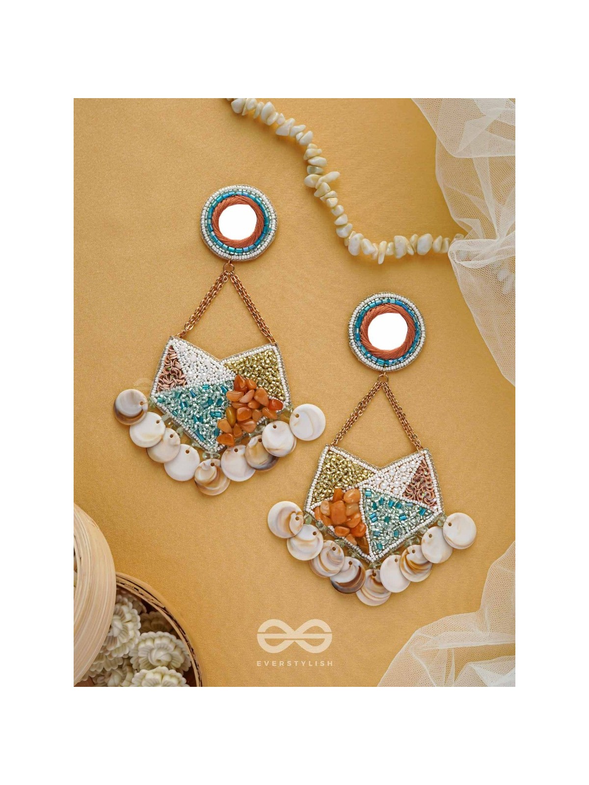 ANVESAKA - THE TREASURE SEEKER - STONES, BEADS, SEQUINS AND MIRROR EMBROIDERED EARRINGS