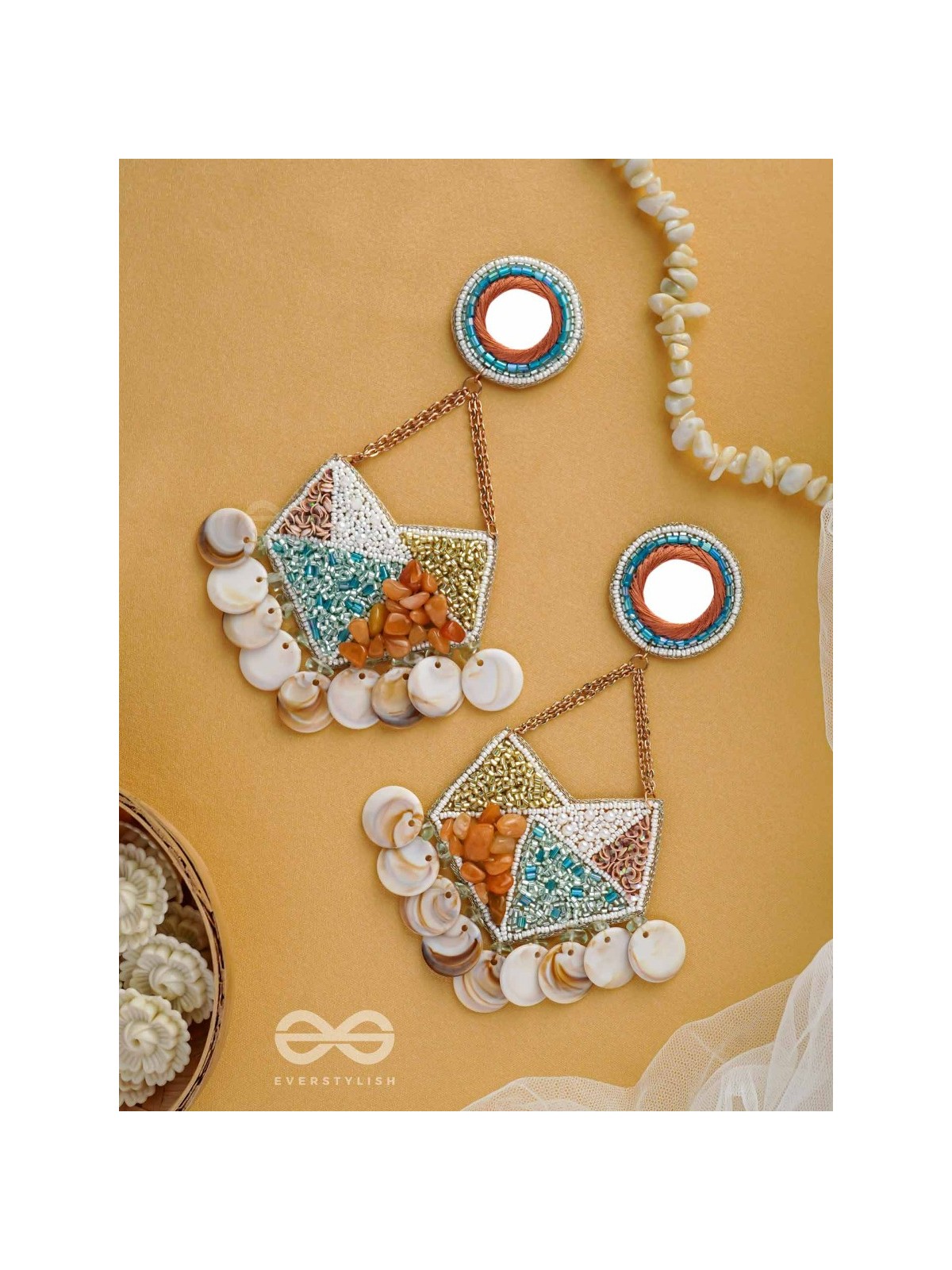 ANVESAKA - THE TREASURE SEEKER - STONES, BEADS, SEQUINS AND MIRROR EMBROIDERED EARRINGS