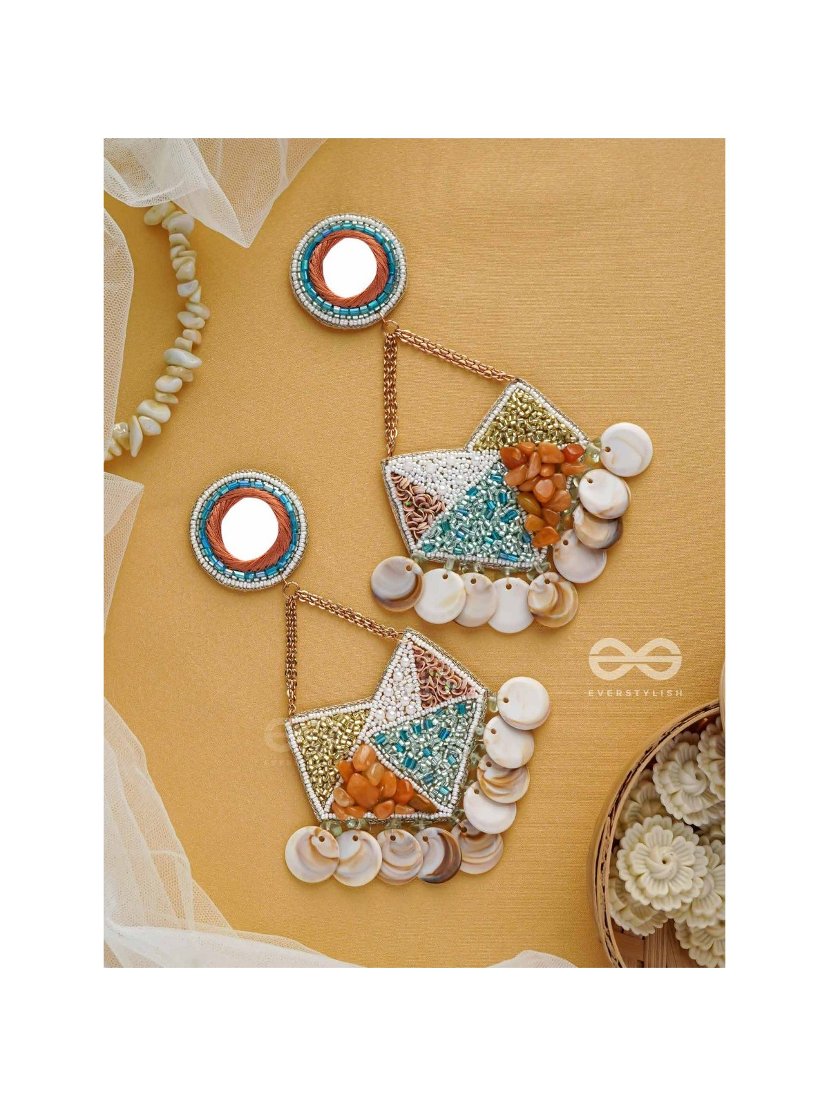 ANVESAKA - THE TREASURE SEEKER - STONES, BEADS, SEQUINS AND MIRROR EMBROIDERED EARRINGS