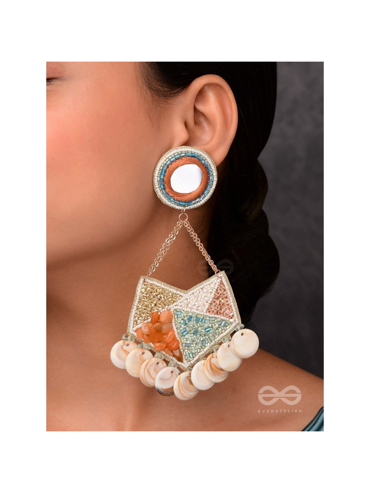 ANVESAKA - THE TREASURE SEEKER - STONES, BEADS, SEQUINS AND MIRROR EMBROIDERED EARRINGS