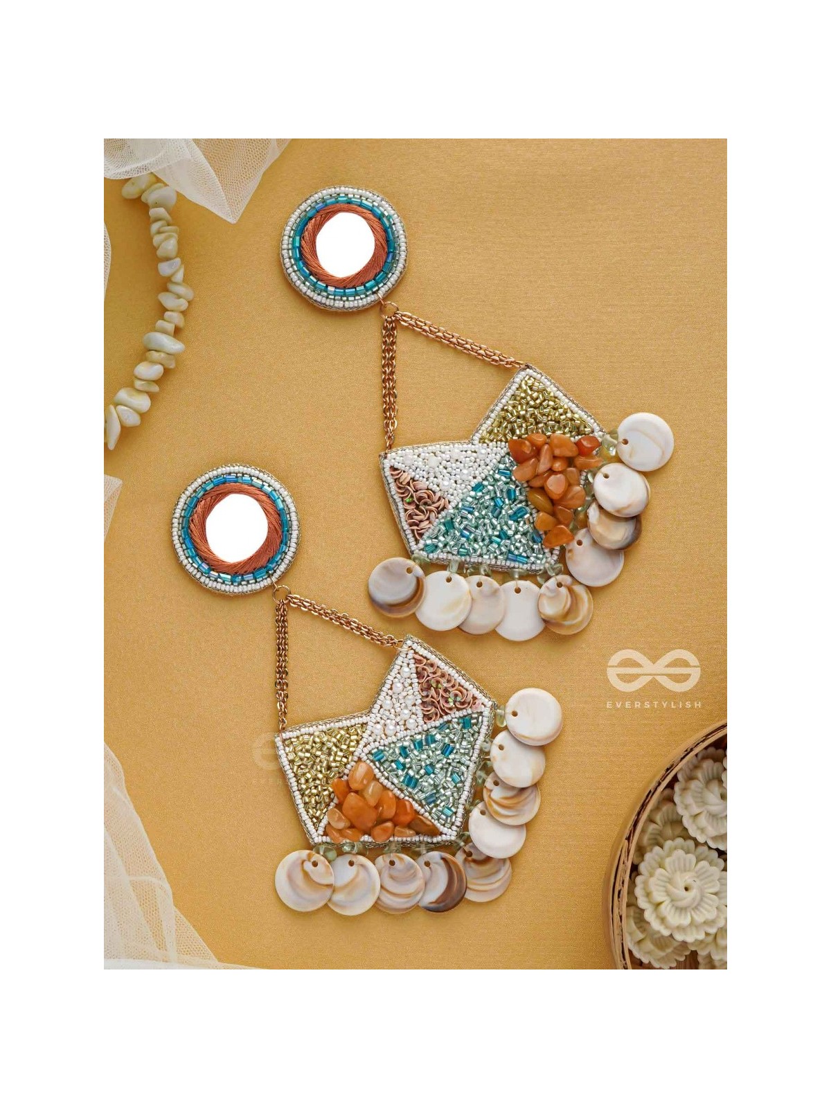 ANVESAKA - THE TREASURE SEEKER - STONES, BEADS, SEQUINS AND MIRROR EMBROIDERED EARRINGS