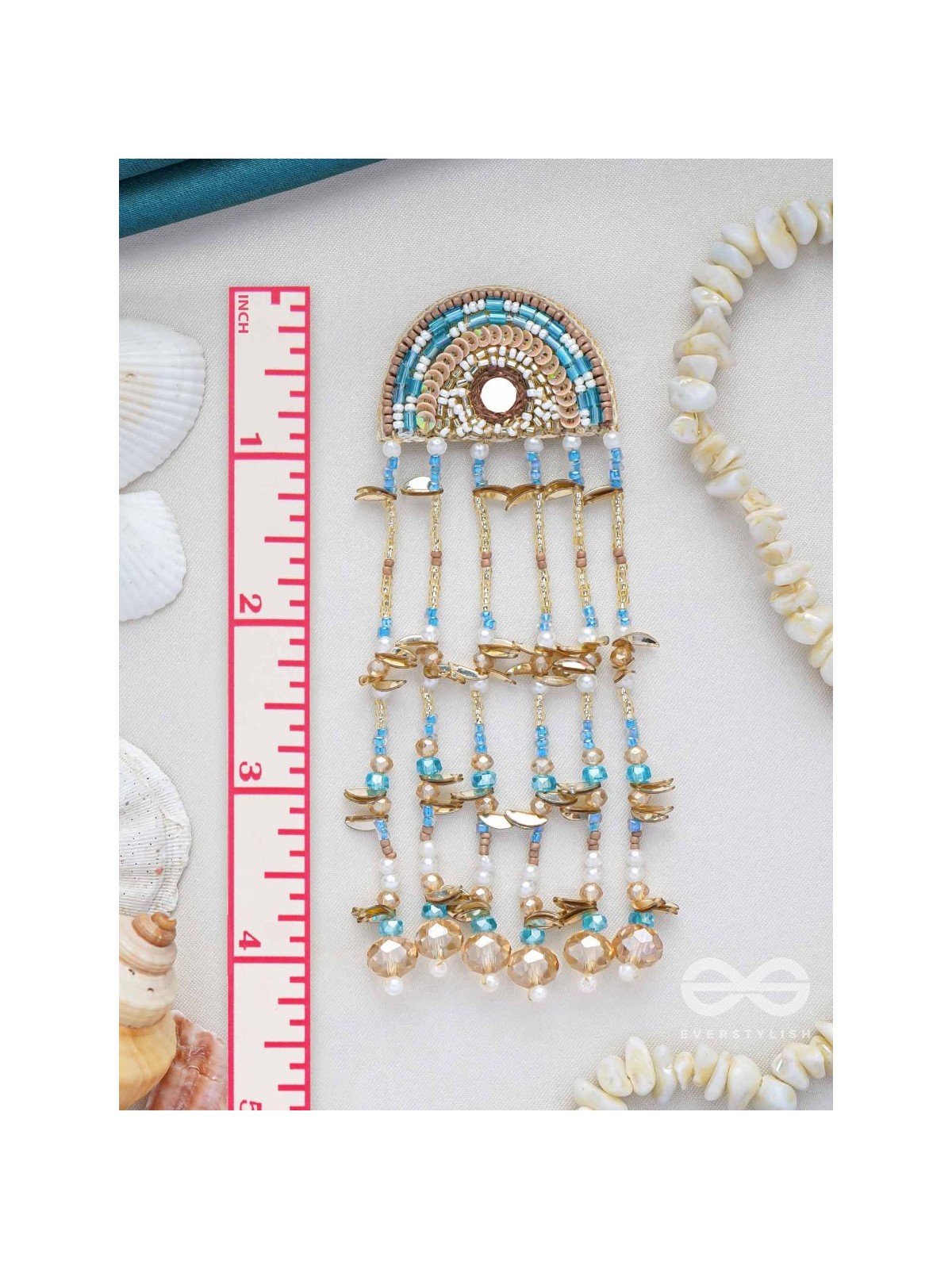 Ambudhara - The Rainstream - Sequins, Beads And Mirror Hand Embroidered Earrings (Blue & Gold)