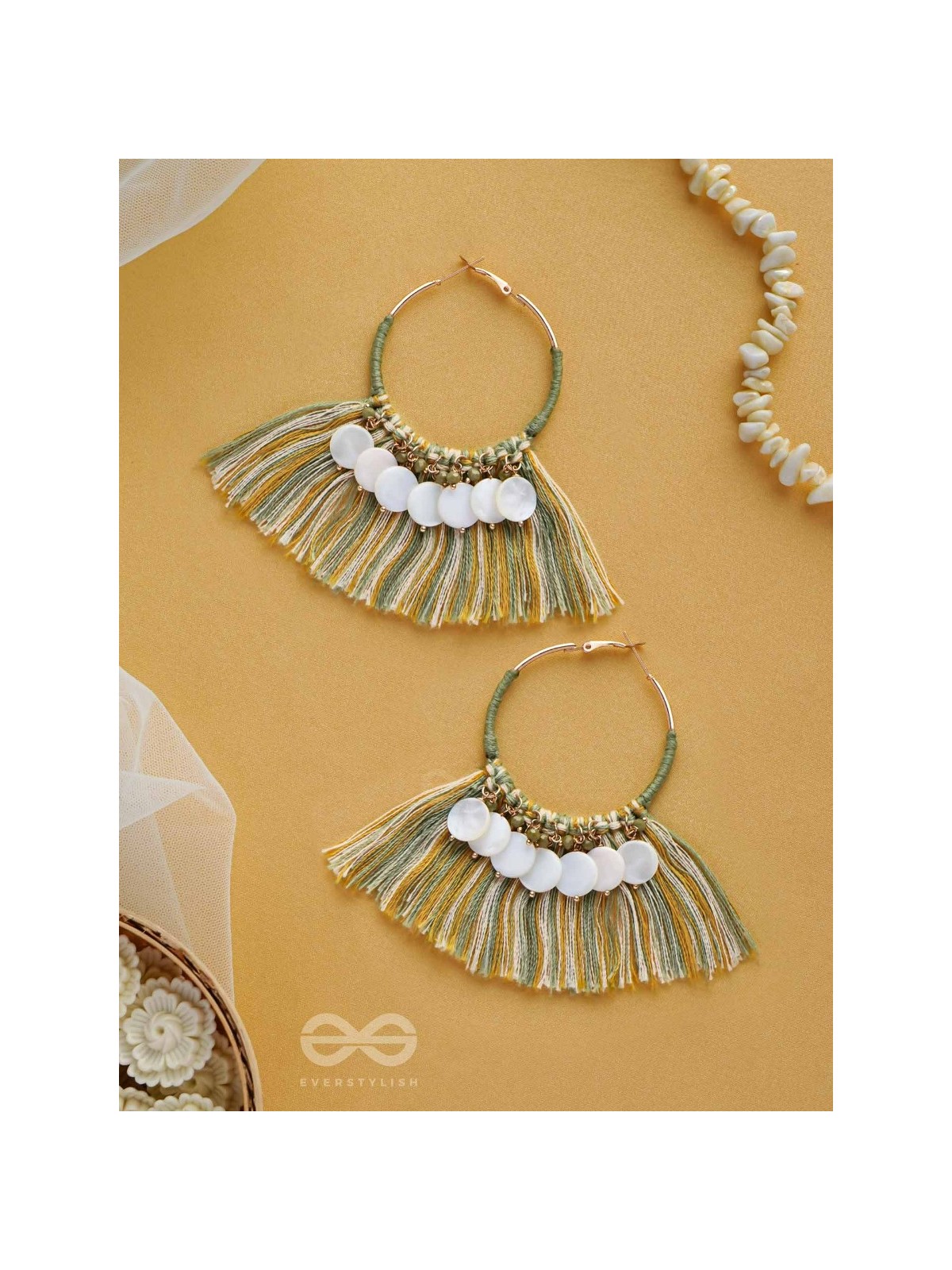 TATRABHAVA - THE COASTAL CARNIVALS - BEADS AND COTTON THREADS EMBROIDERED HOOP EARRINGS