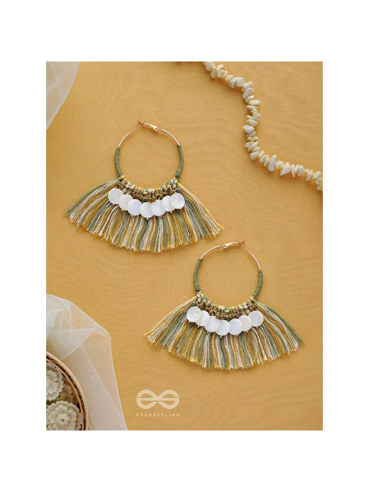 TATRABHAVA - THE COASTAL CARNIVALS - BEADS AND COTTON THREADS EMBROIDERED HOOP EARRINGS