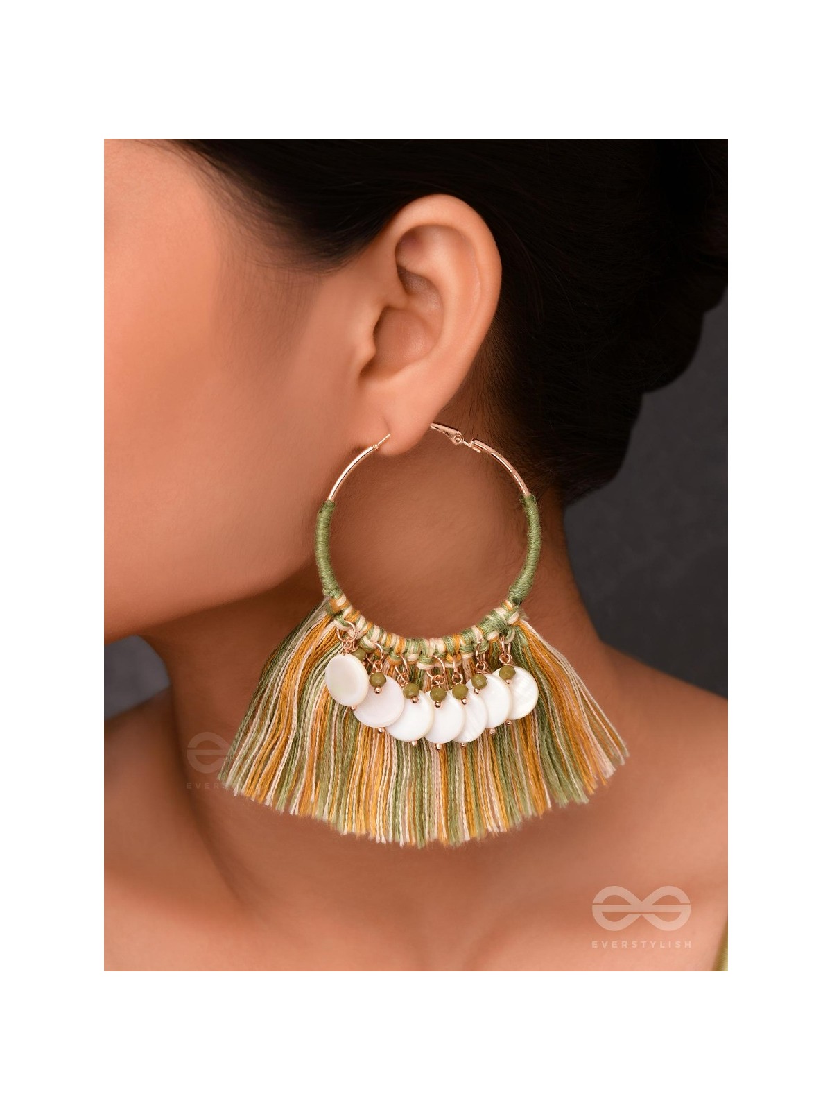 TATRABHAVA - THE COASTAL CARNIVALS - BEADS AND COTTON THREADS EMBROIDERED HOOP EARRINGS