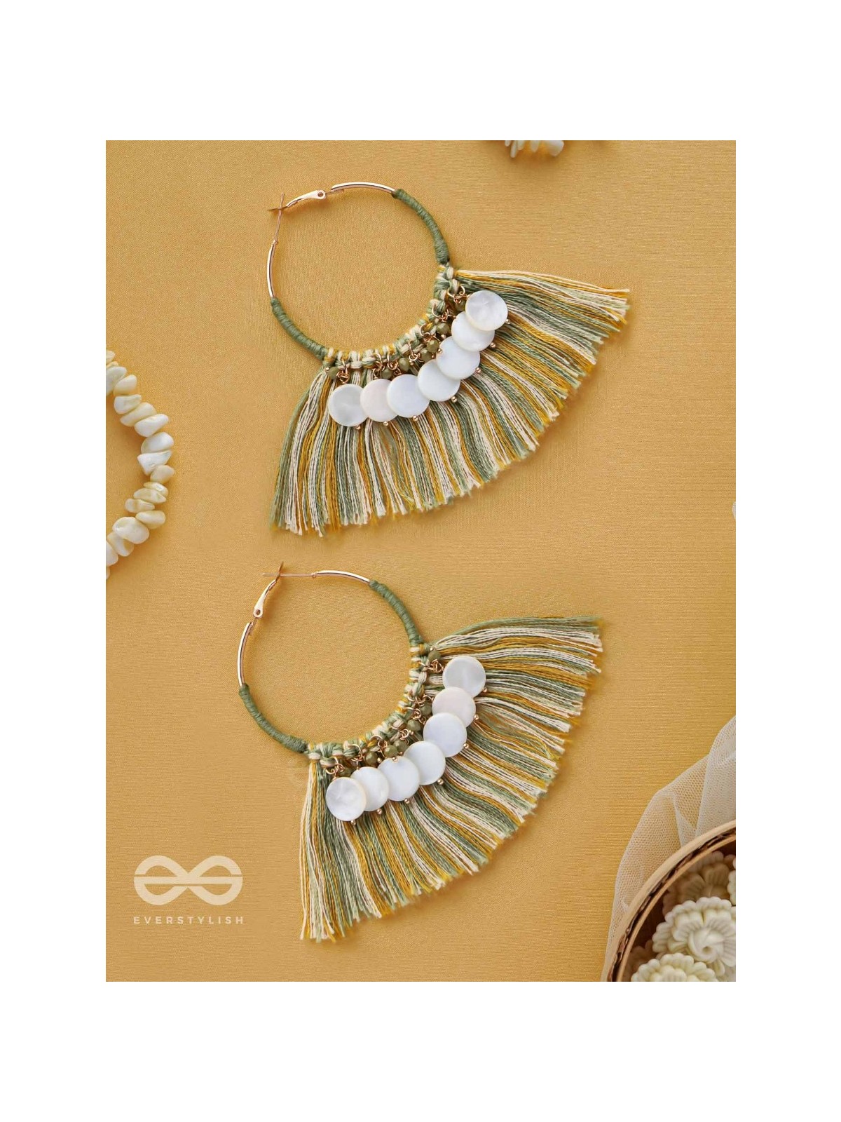 TATRABHAVA - THE COASTAL CARNIVALS - BEADS AND COTTON THREADS EMBROIDERED HOOP EARRINGS