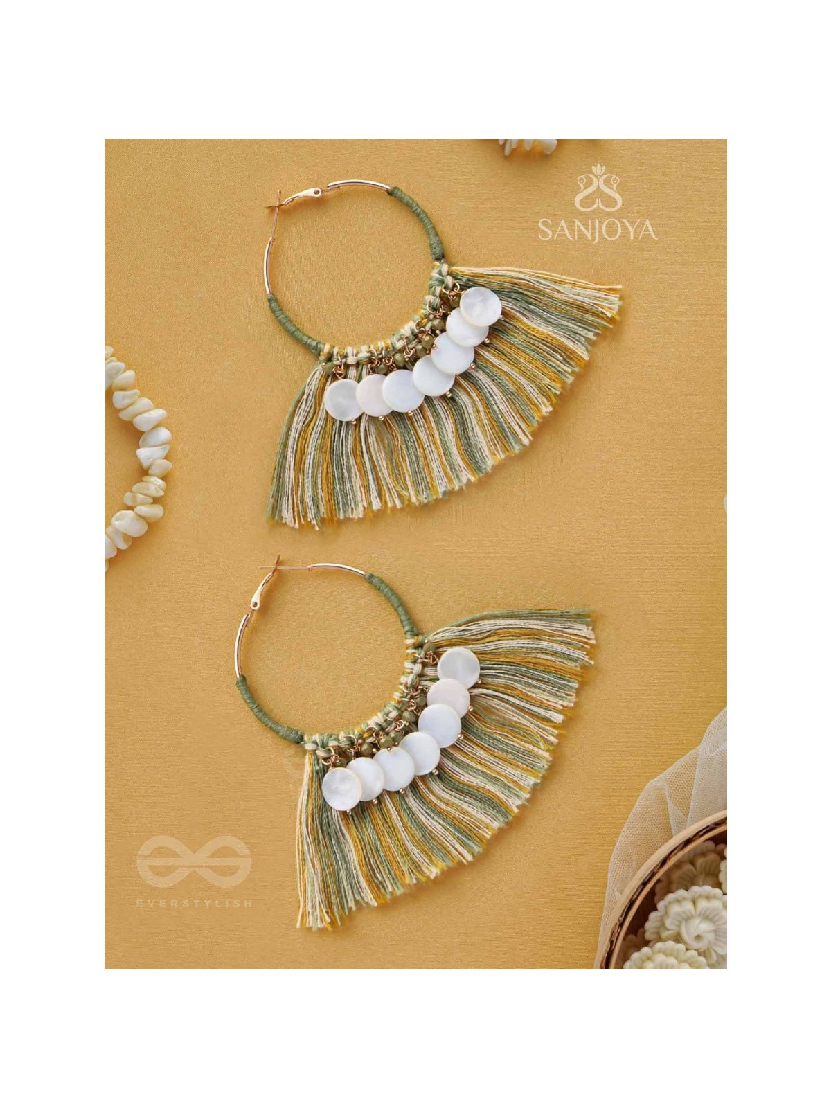 TATRABHAVA - THE COASTAL CARNIVALS - BEADS AND COTTON THREADS EMBROIDERED HOOP EARRINGS