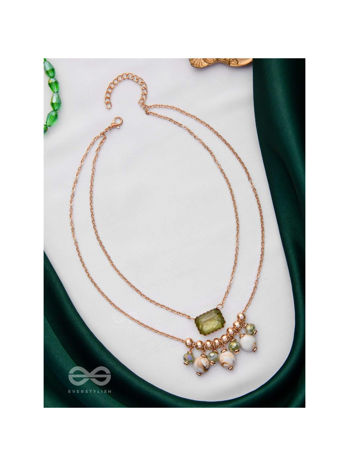 The Earthy Elegance - Green Multilayer Neckpiece With Anti-Tarnish Coating 