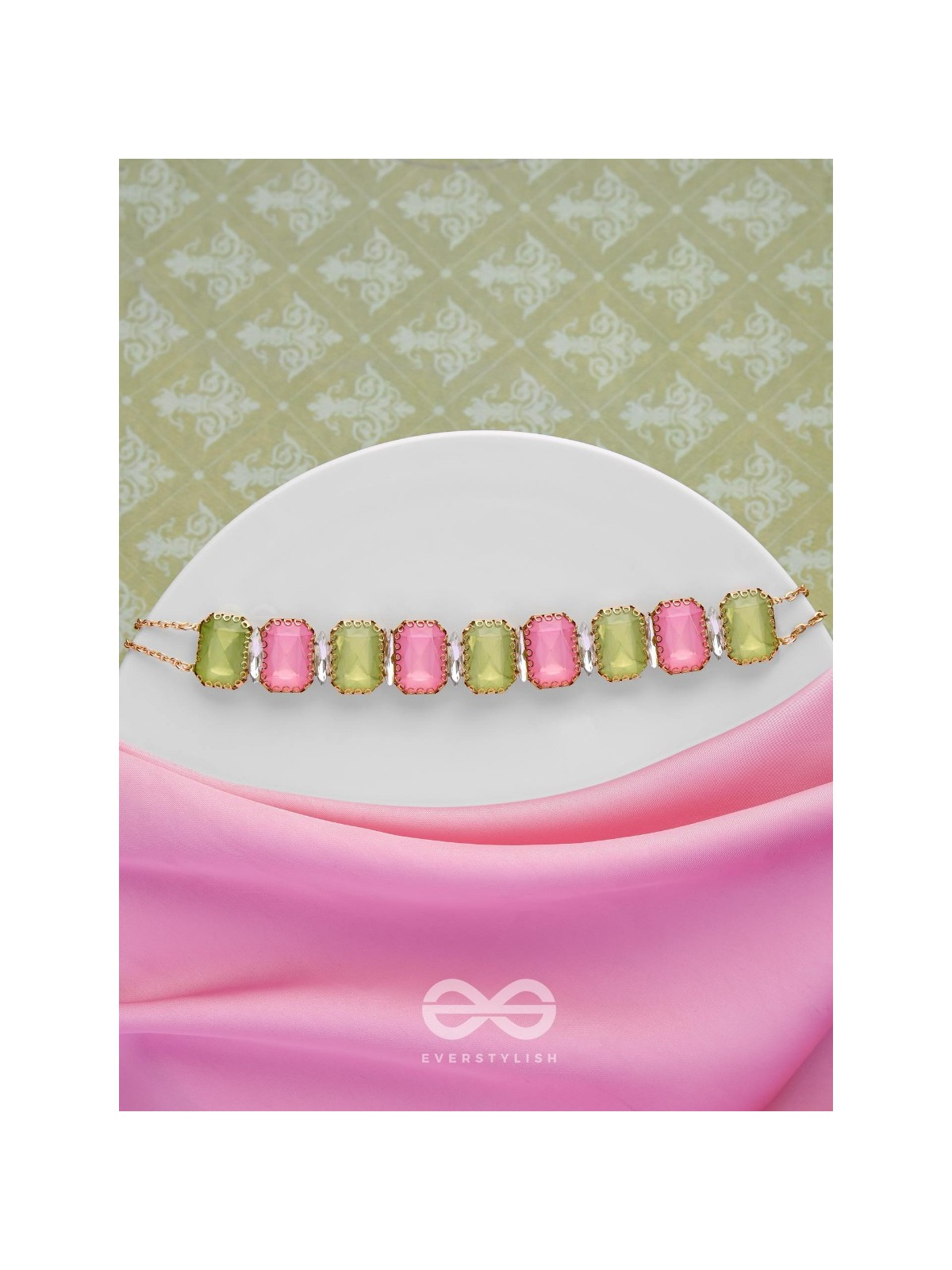 The Tropical Blush - Statement Choker Neckpiece With Anti-Tarnish Coating (Pink & Green)