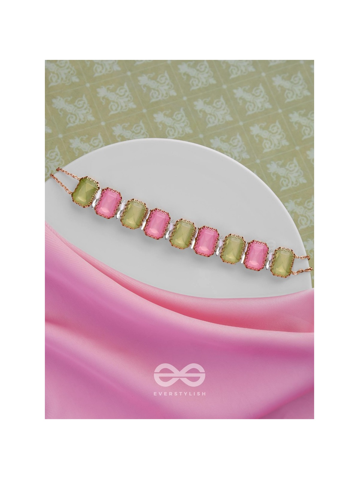 The Tropical Blush - Statement Choker Neckpiece With Anti-Tarnish Coating (Pink & Green)