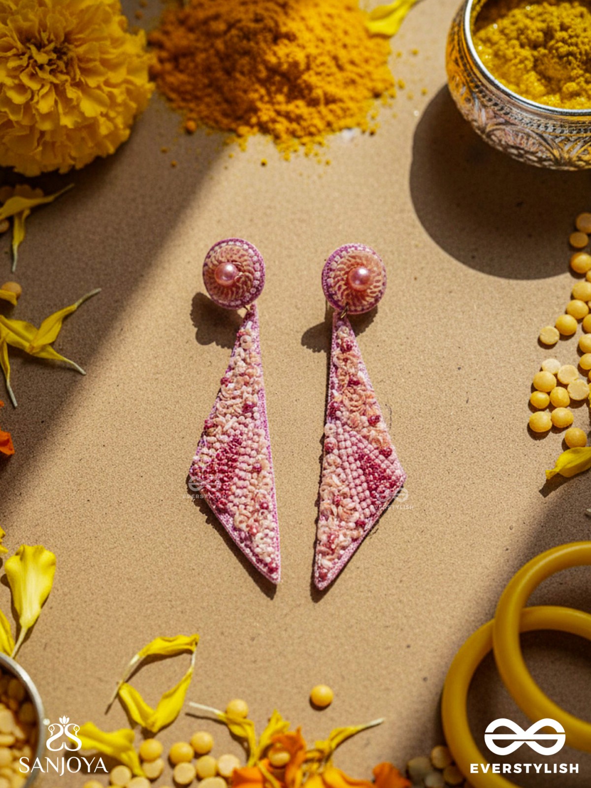 Dviguna - The Sleek Splendor - Cutdana, Resham And Sequins Hand Embroidered Earrings