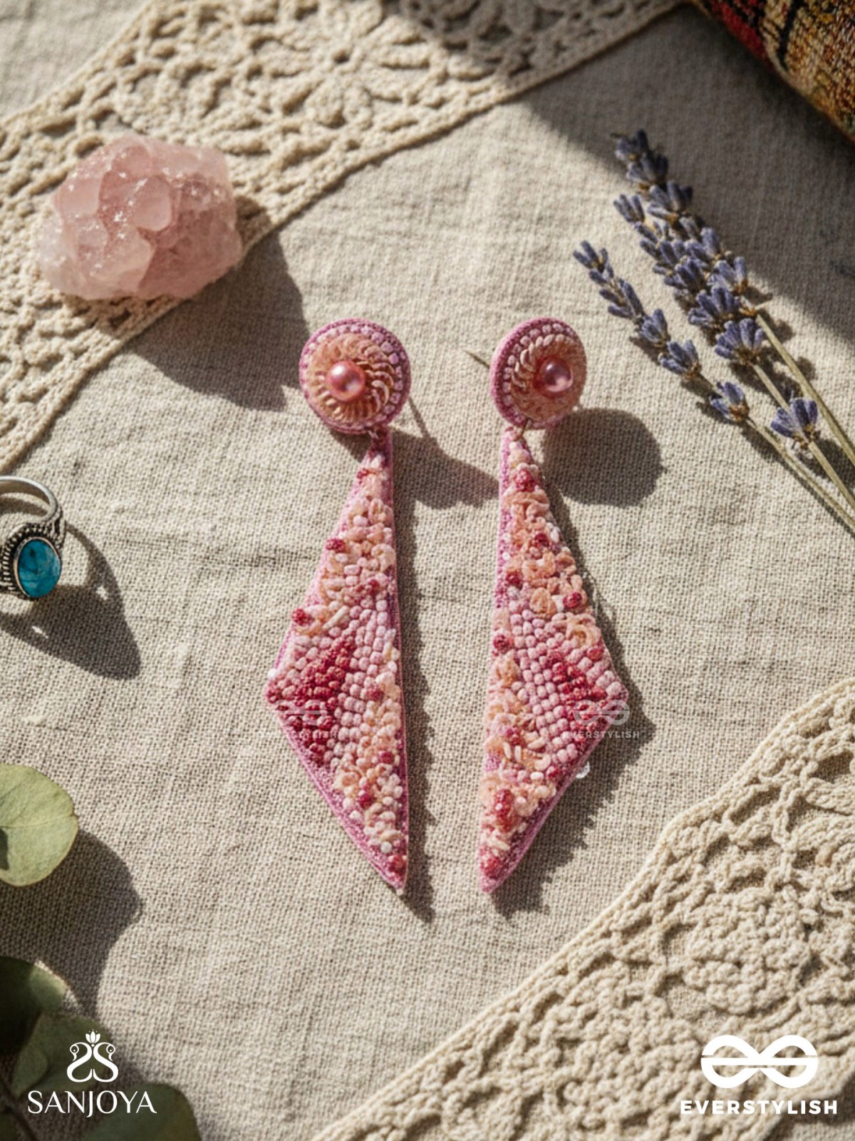 Dviguna - The Sleek Splendor - Cutdana, Resham And Sequins Hand Embroidered Earrings