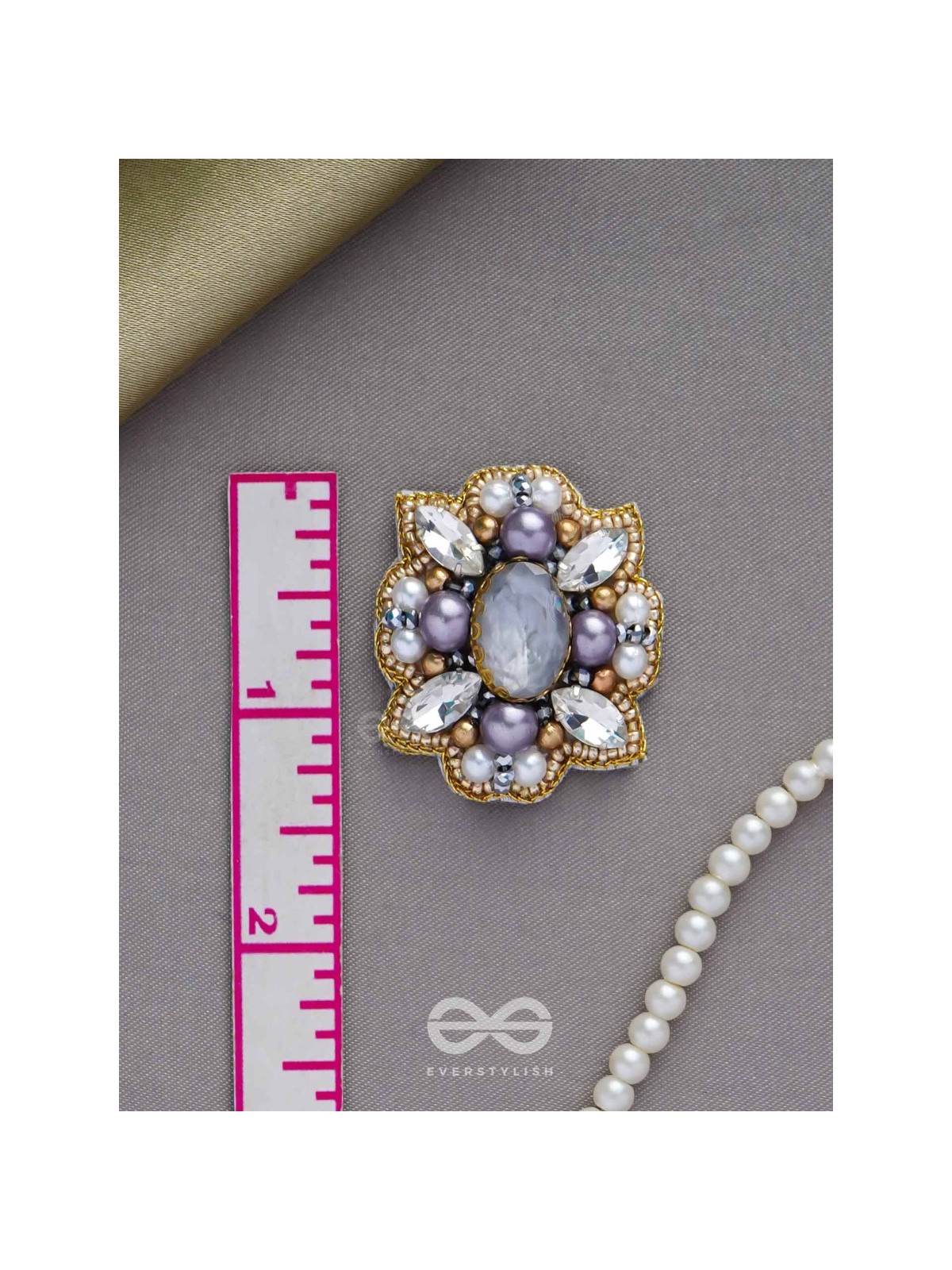 CHANDRAVALLI - THE SMOKY MOON - STONE, PEARLS AND BEADS EMBROIDERED EARRINGS (GRAY)