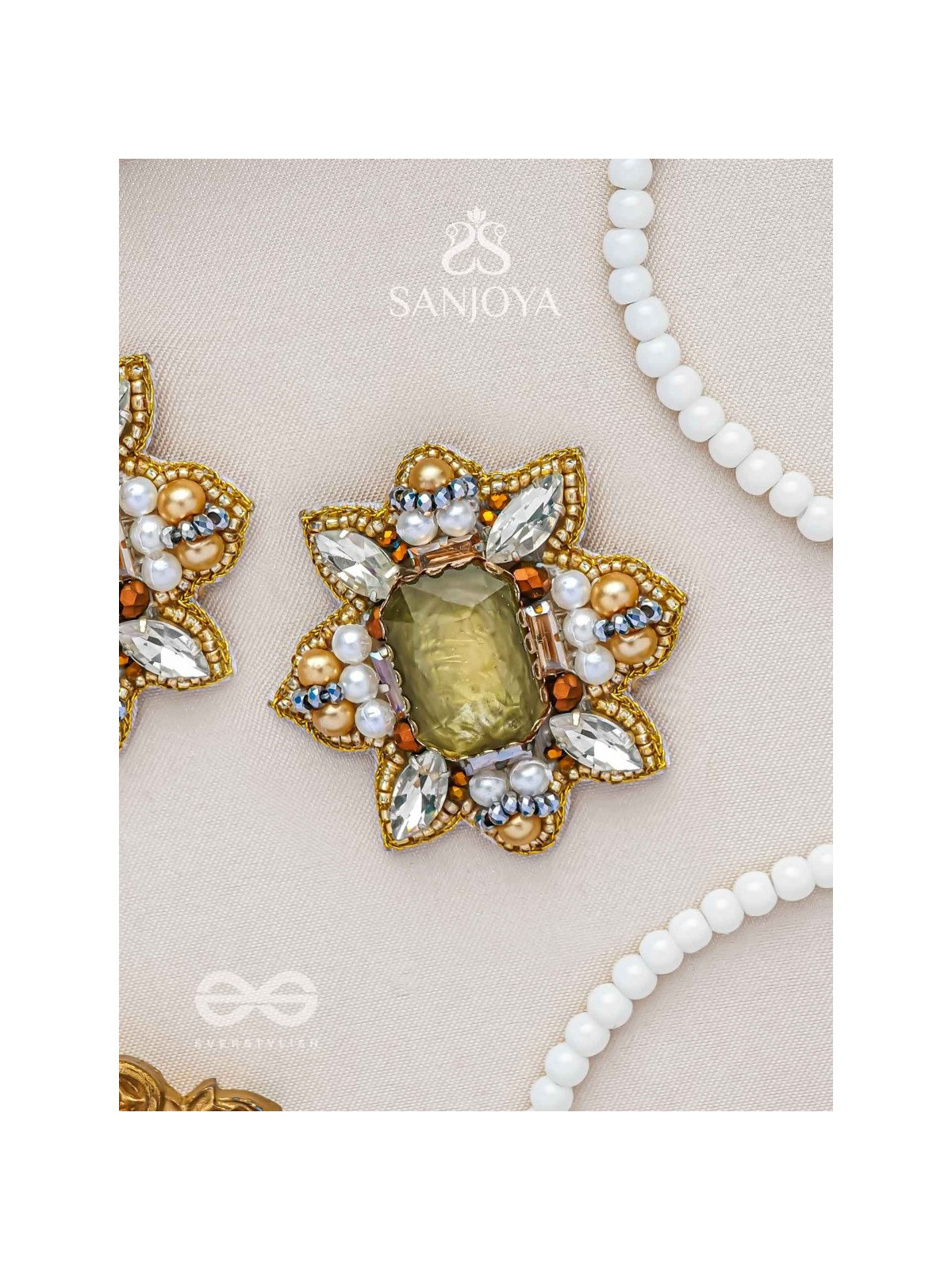 Dyauta -  Star Like Glow - Stone And Beads Hand Embroidered Stud Earrings