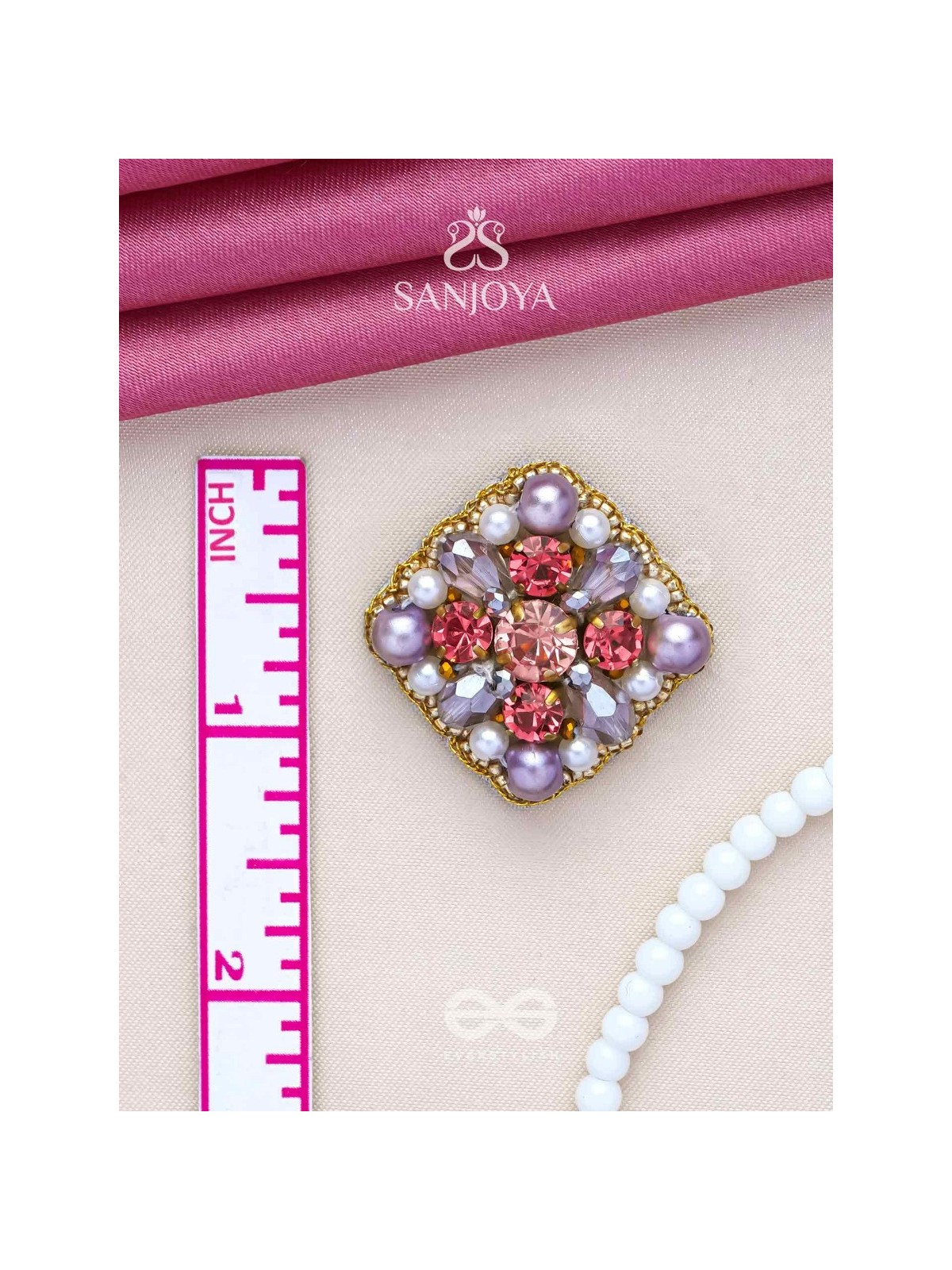 AMANITA - THE HUMBLE GRACE - STONE, BEADS AND PEARLS EMBROIDERED STUD EARRINGS 