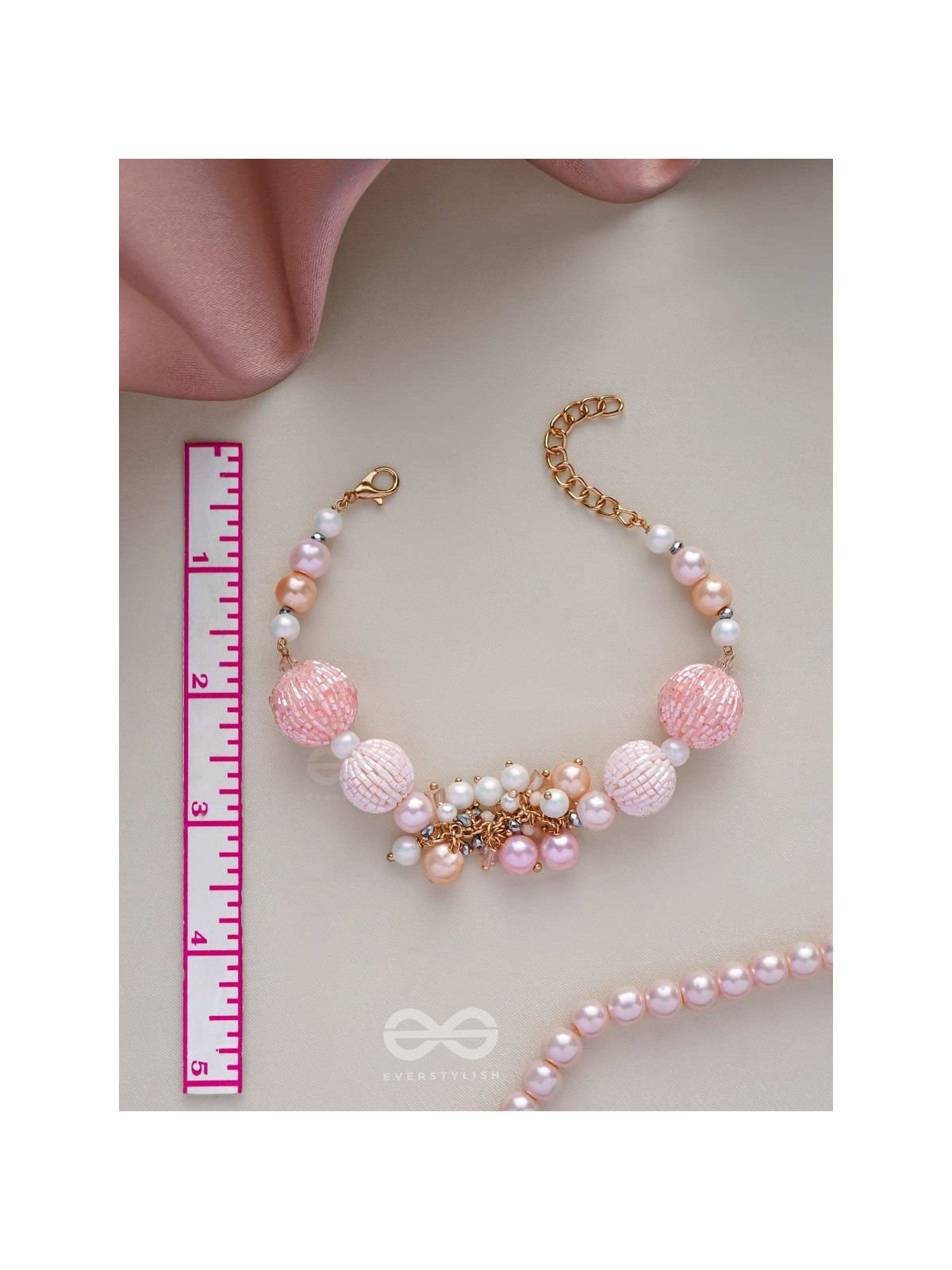 RAMNEEYA - THE LOVELY GRACE - PEARLS AND BEADS EMBROIDERED BRACELET (PINK)