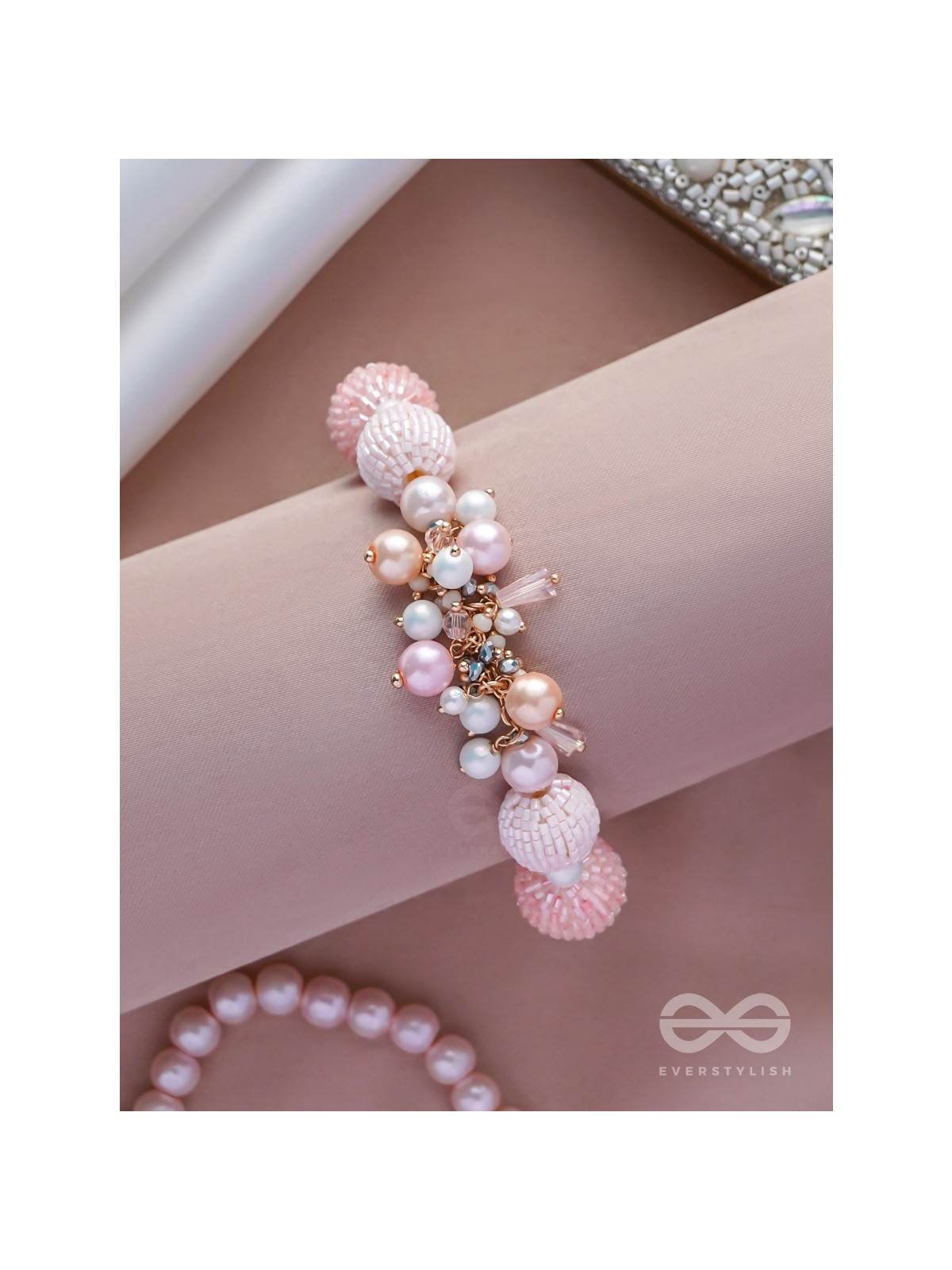 RAMNEEYA - THE LOVELY GRACE - PEARLS AND BEADS EMBROIDERED BRACELET (PINK)