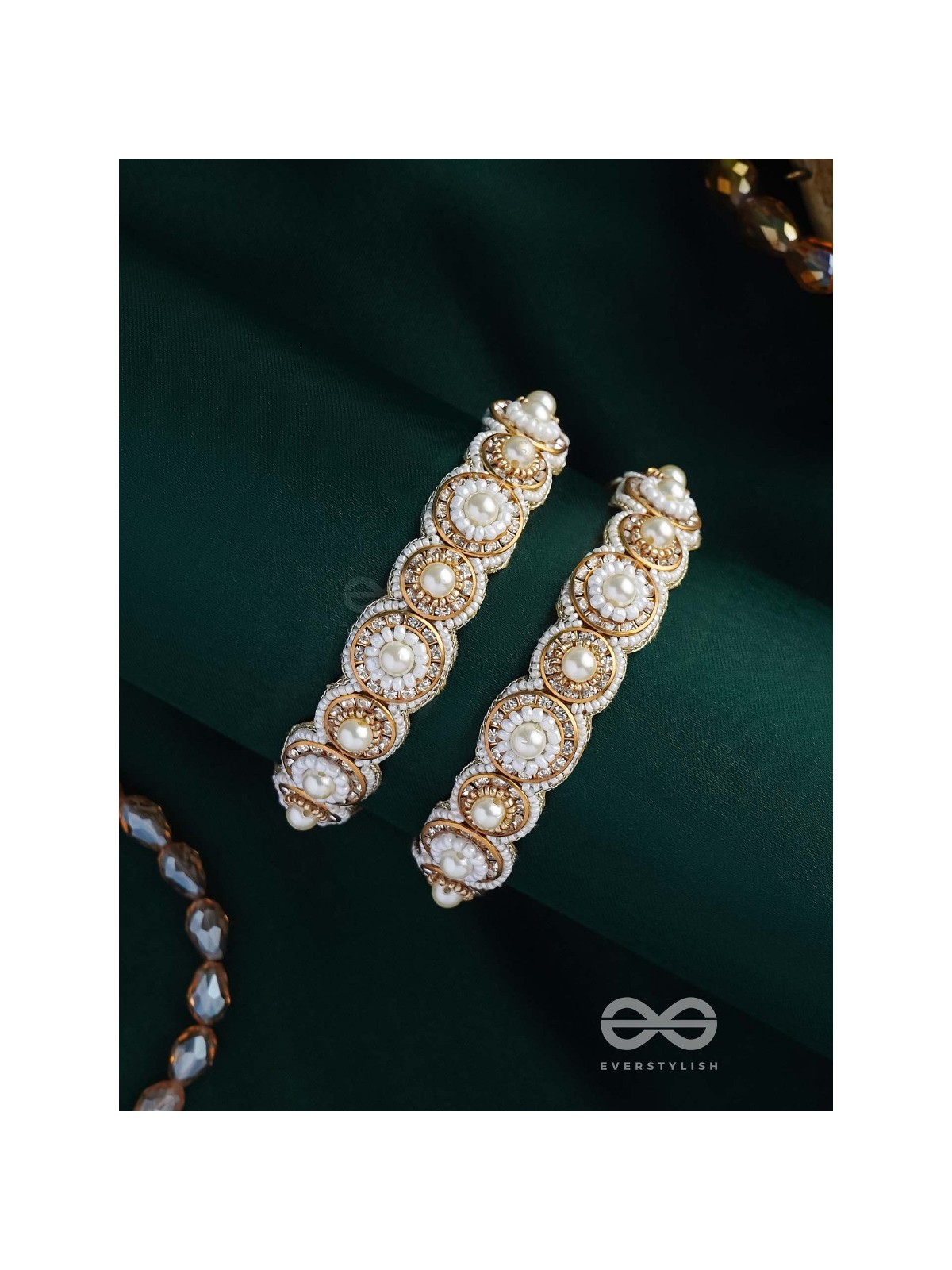 AYUDHA - THE IVORY SHINE - PEARLS AND BEADS EMBROIDERED BANGLES (SET OF 2)