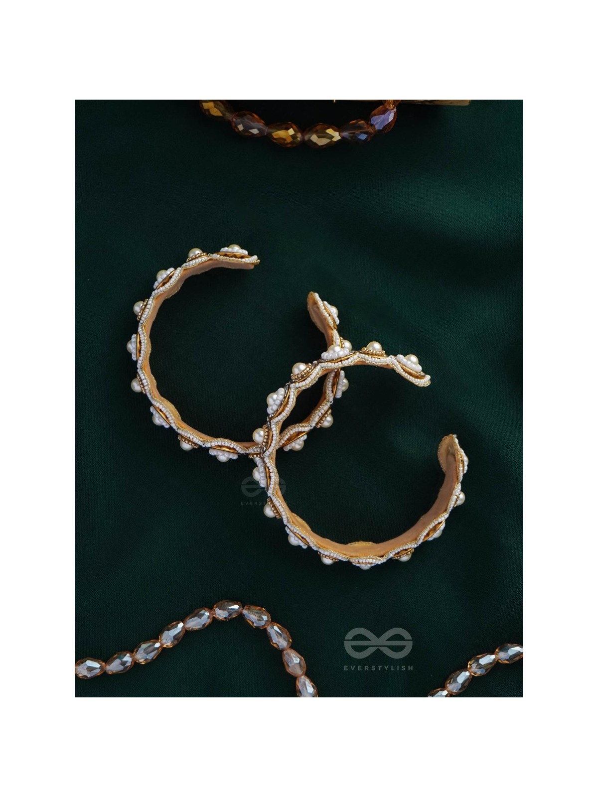 AYUDHA - THE IVORY SHINE - PEARLS AND BEADS EMBROIDERED BANGLES (SET OF 2)