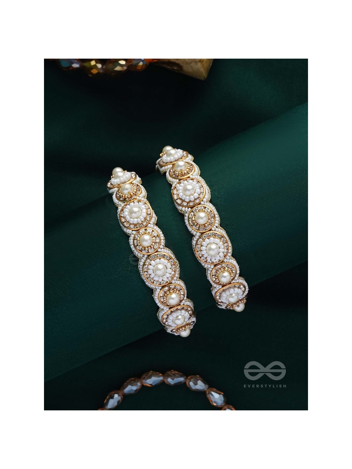 AYUDHA - THE IVORY SHINE - PEARLS AND BEADS EMBROIDERED BANGLES (SET OF 2)