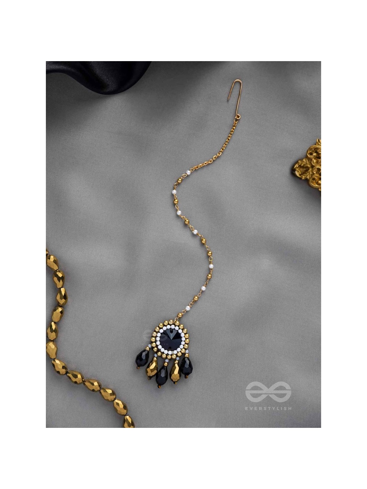 Angika - A Dramatic Sentiment - Stone, Beads And Glass Drops Hand Embroidered Maangtika