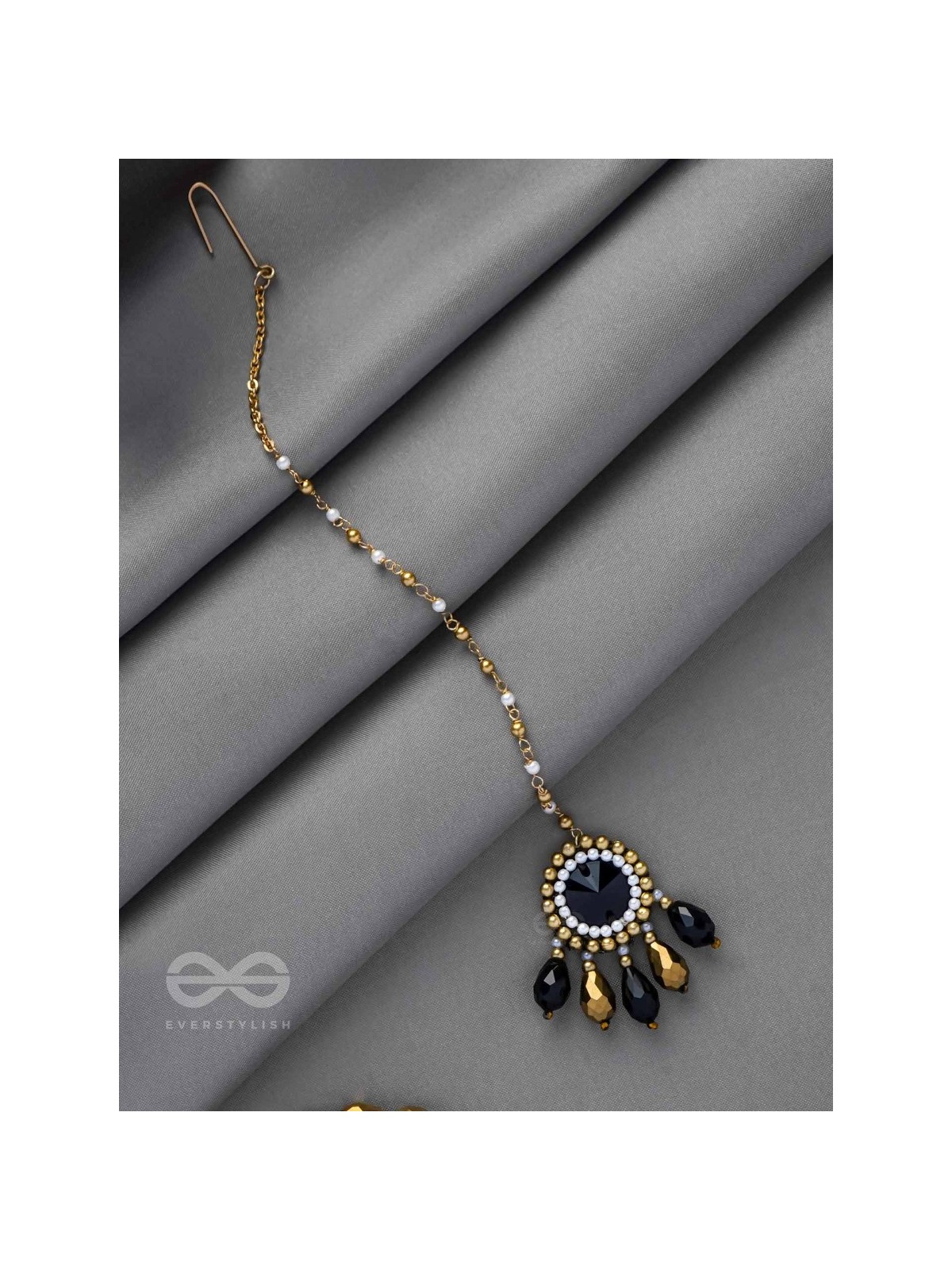 Angika - A Dramatic Sentiment - Stone, Beads And Glass Drops Hand Embroidered Maangtika