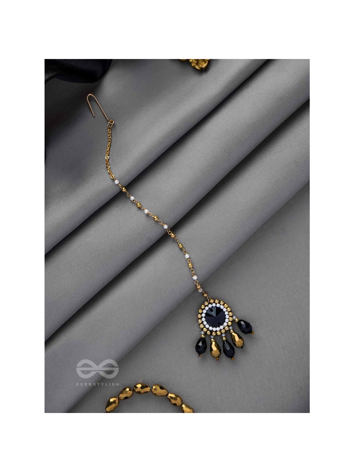 Angika - A Dramatic Sentiment - Stone, Beads And Glass Drops Hand Embroidered Maangtika