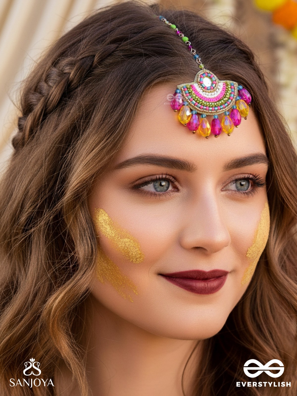 ADIBHYA - A COLORFUL CARNIVAL - SEQUINS, BEADS AND GLASS DROP EMBROIDERED MAANGTIKA