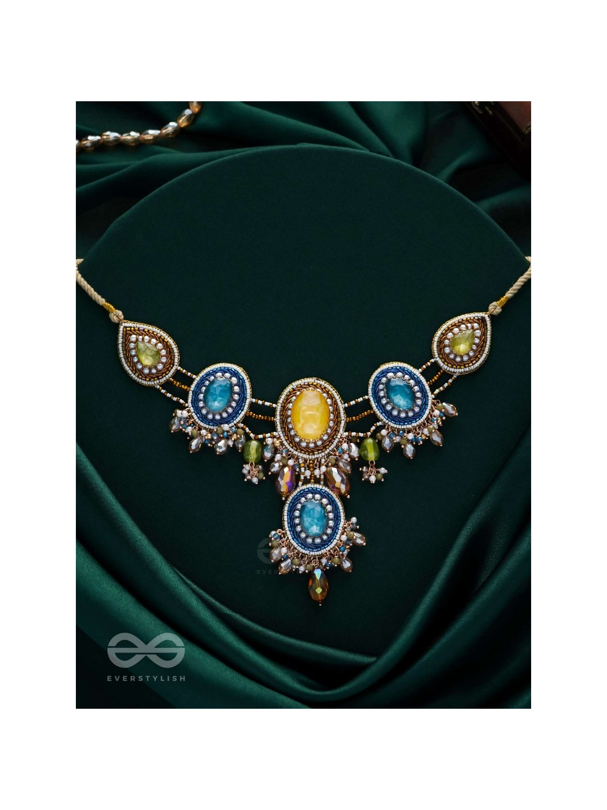 Suvibhushita - Adorned With Splendor - Stones, Glass Drops And Beads Hand Embroidered Neckpiece