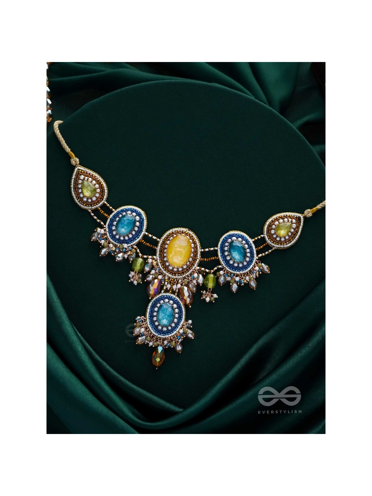 Suvibhushita - Adorned With Splendor - Stones, Glass Drops And Beads Hand Embroidered Neckpiece