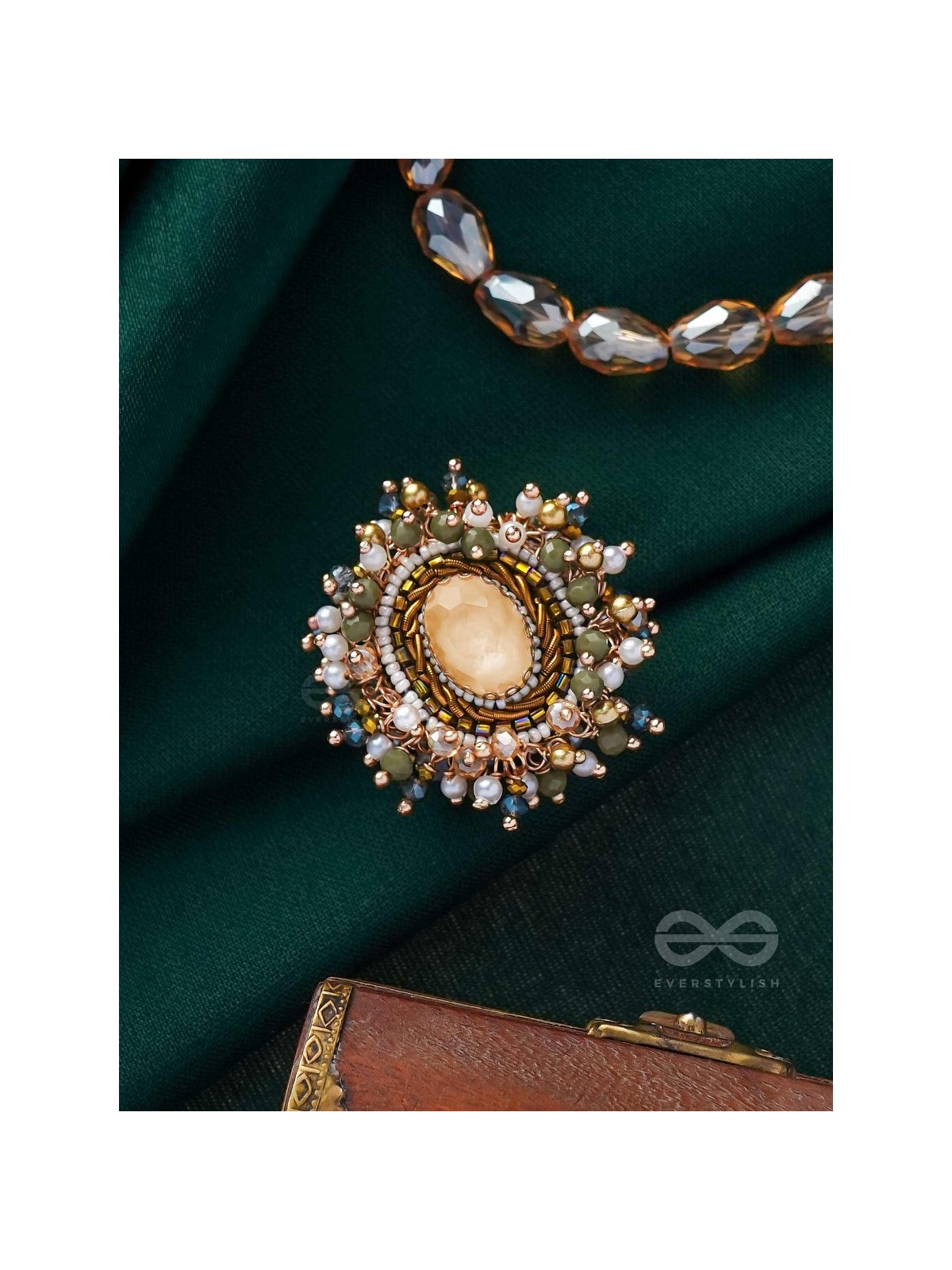 PRAKHYAATI - THE ILLUMINATING CRYSTAL - STONE AND BEADS EMBROIDERED RING (MULTICOLOR)