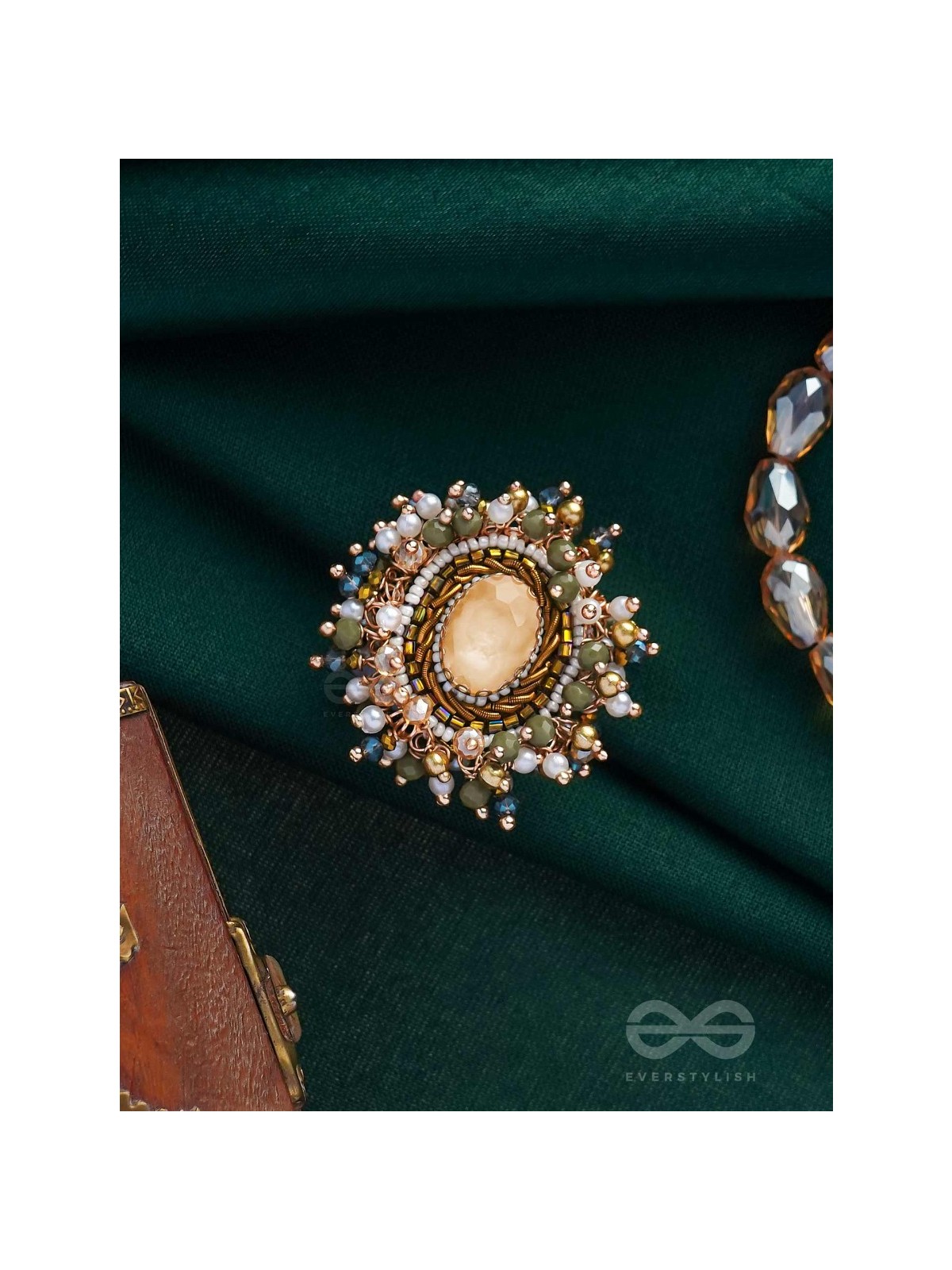 PRAKHYAATI - THE ILLUMINATING CRYSTAL - STONE AND BEADS EMBROIDERED RING (MULTICOLOR)