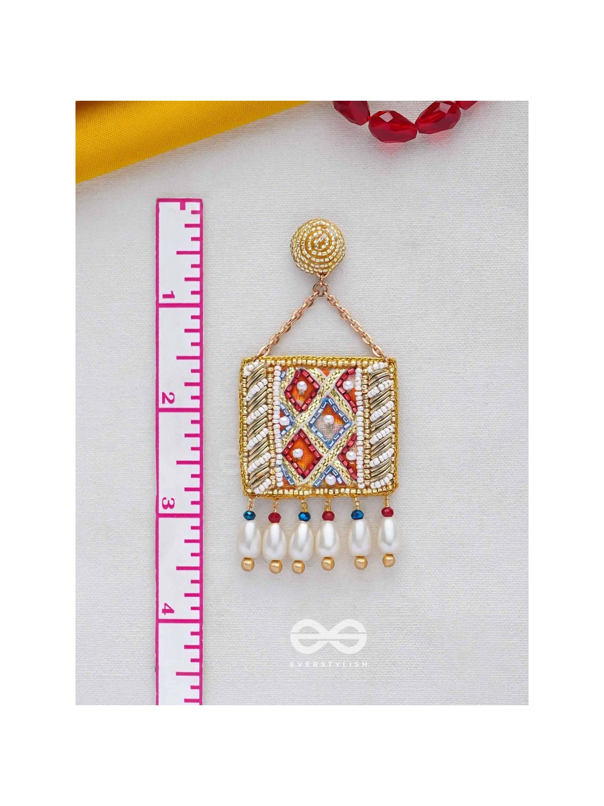 NITAMBA - GOLDEN ELEGANCE GLIMPSE - BEADS AND PEARL DROPS EMBROIDERED EARRINGS