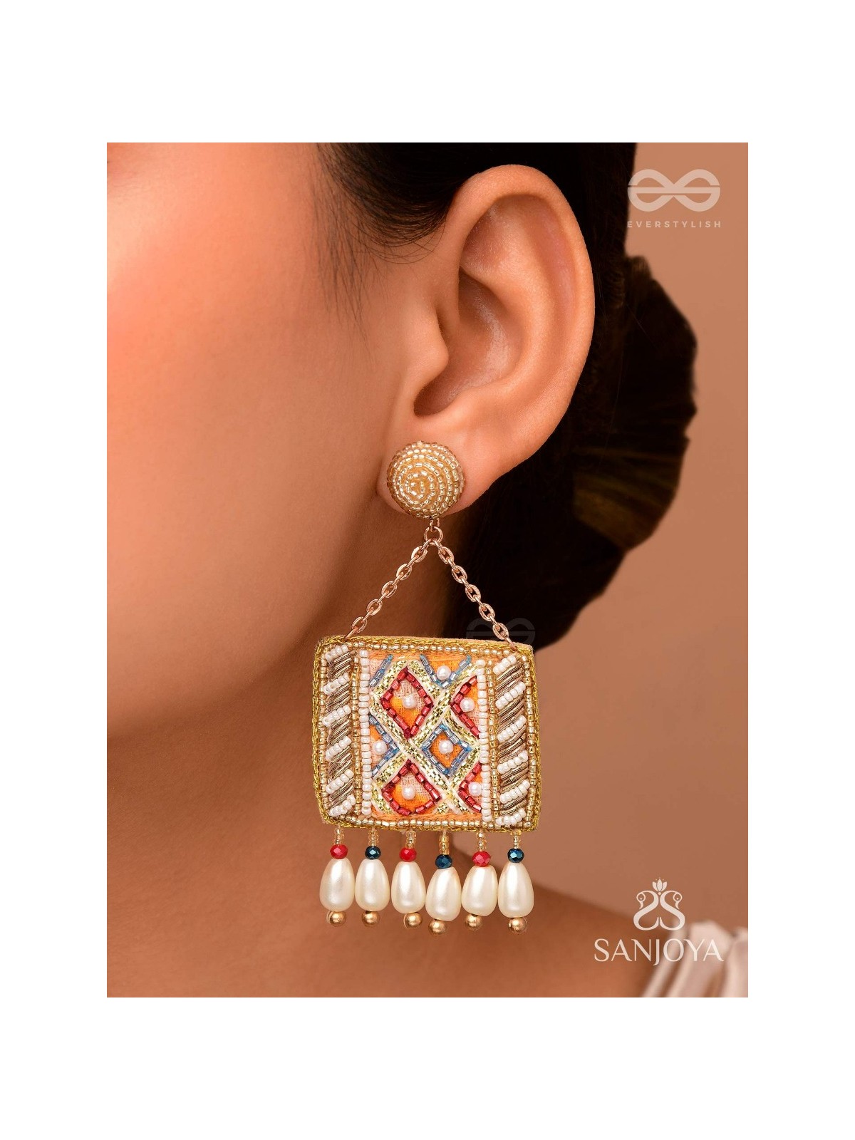 NITAMBA - GOLDEN ELEGANCE GLIMPSE - BEADS AND PEARL DROPS EMBROIDERED EARRINGS