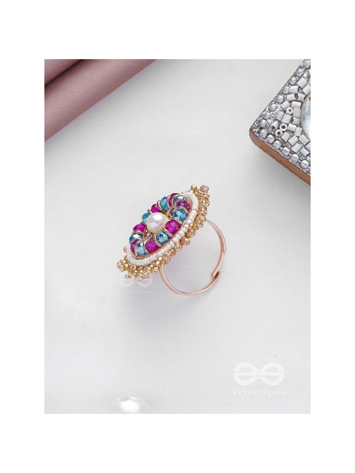 UPARATI - REFLECTION OF CALMNESS - BEADS AND PEARLS EMBROIDERED RING (MULTICOLOR)