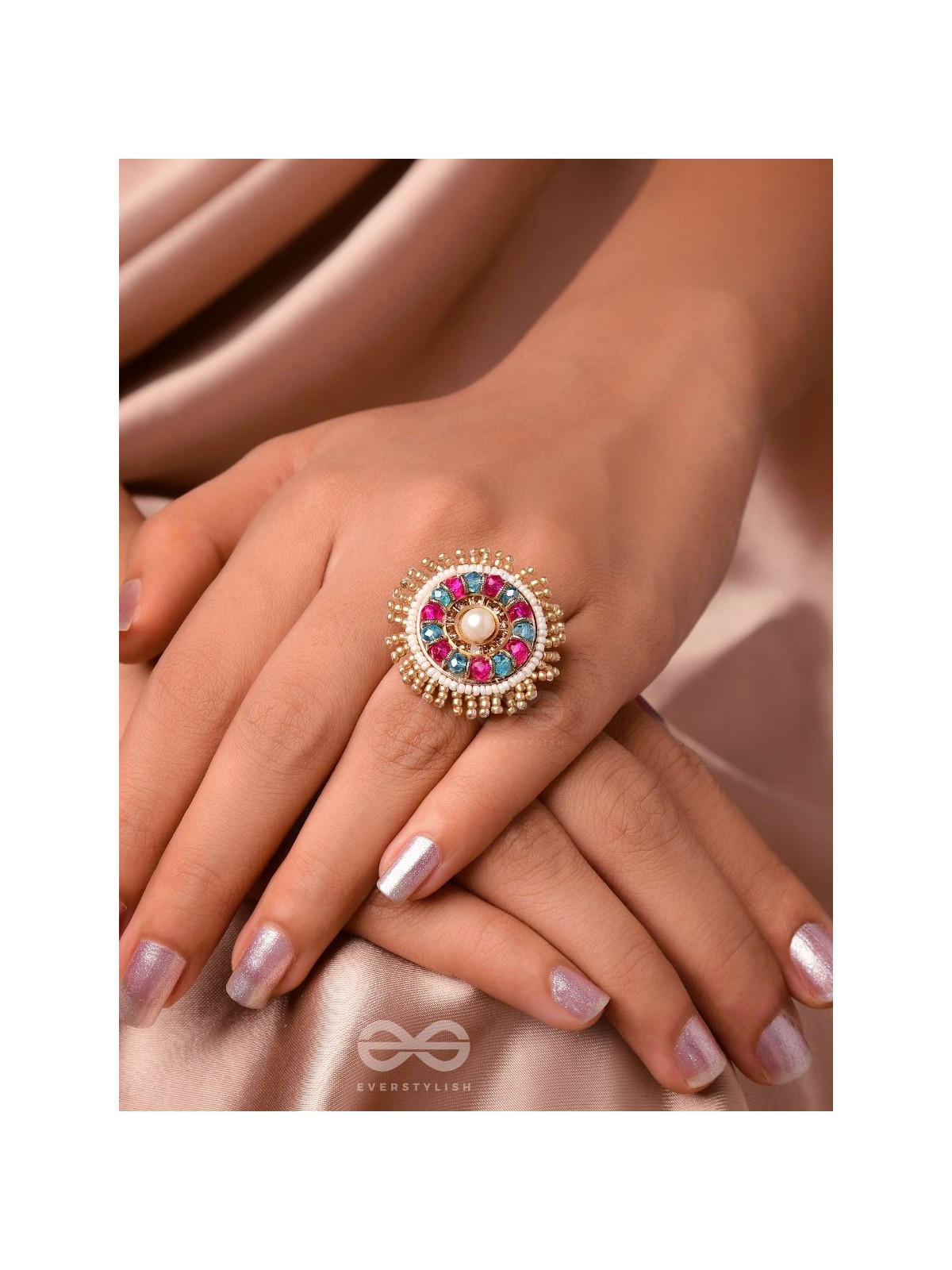UPARATI - REFLECTION OF CALMNESS - BEADS AND PEARLS EMBROIDERED RING (MULTICOLOR)