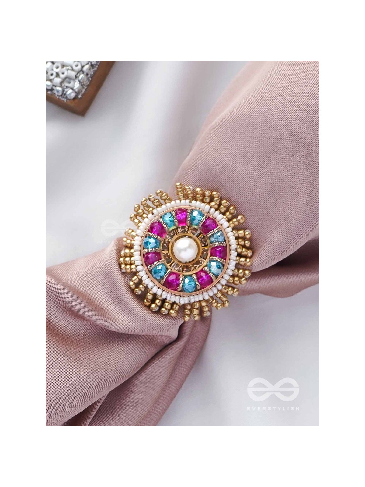 UPARATI - REFLECTION OF CALMNESS - BEADS AND PEARLS EMBROIDERED RING (MULTICOLOR)