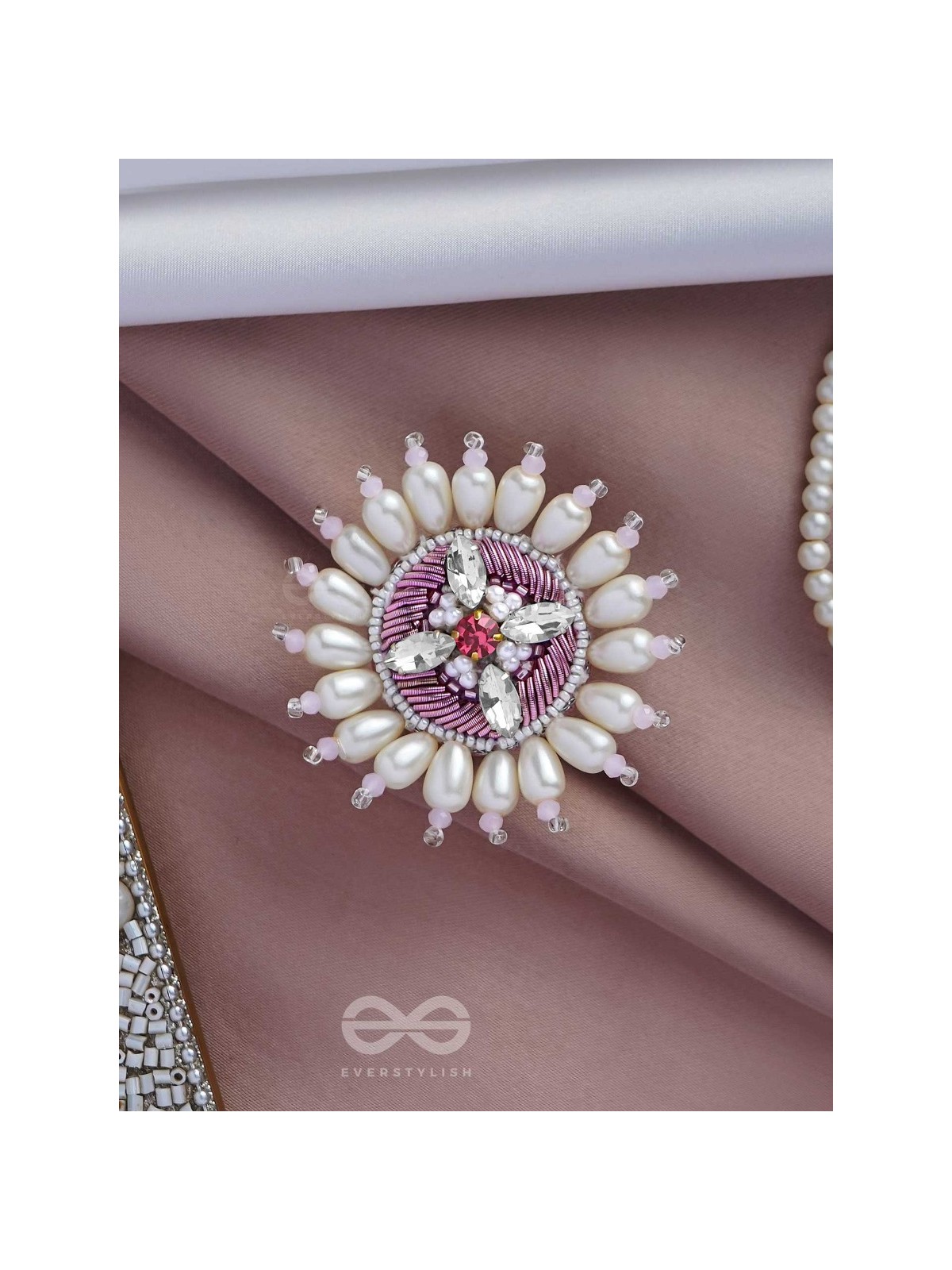 AGALITA - THE FLORAL UNVEILING- STONES AND PEARLS EMBROIDERED RING (PINK & WHITE)
