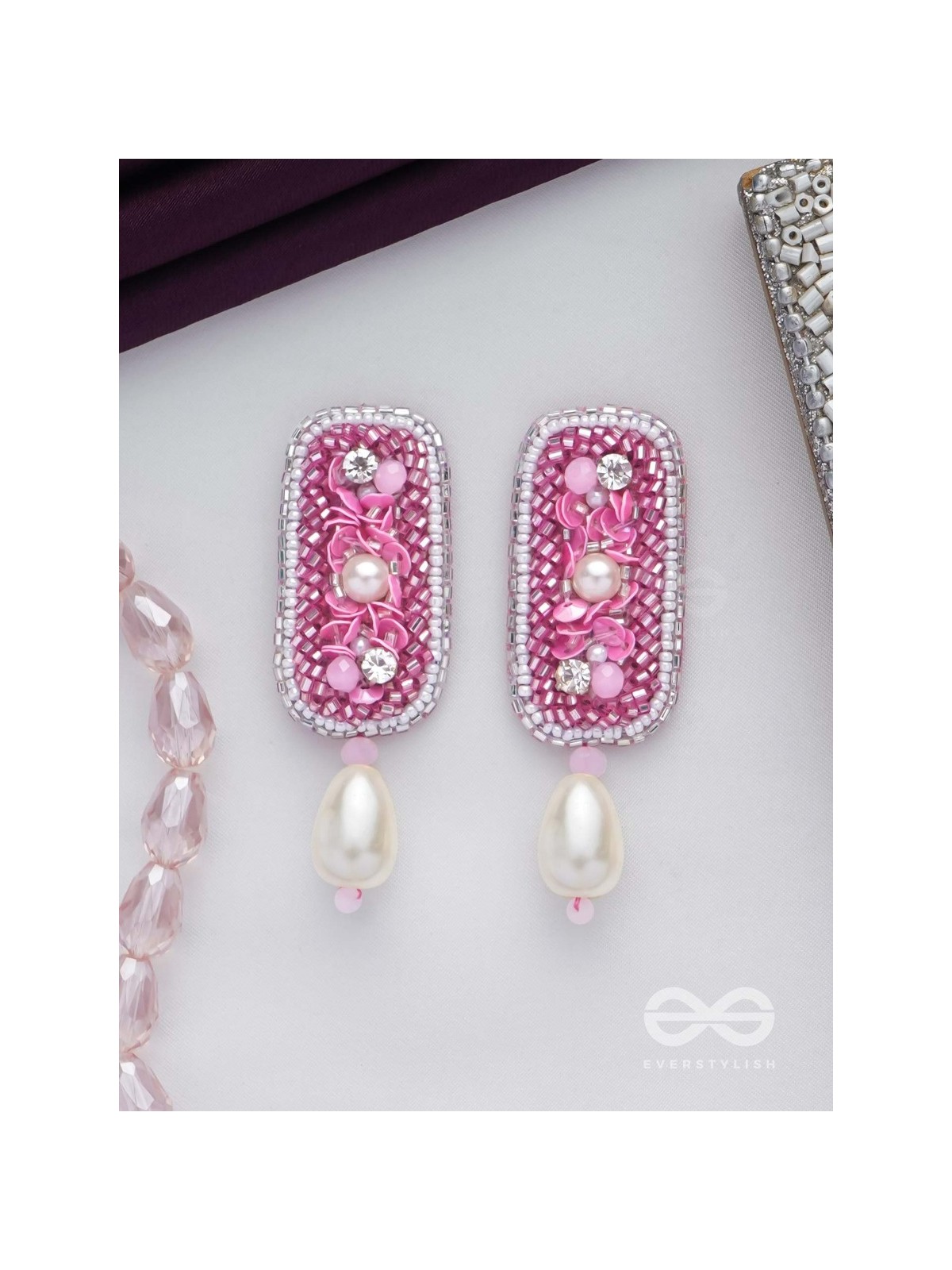 VARAVARSHINI - BESTOWER OF BOONS - STONE, BEADS AND PEARLS EMBROIDERED EARRINGS