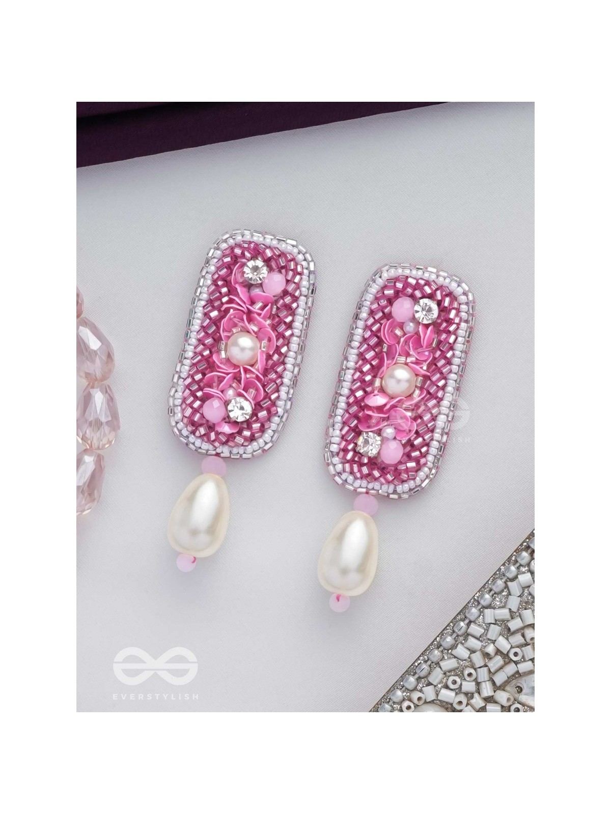 VARAVARSHINI - BESTOWER OF BOONS - STONE, BEADS AND PEARLS EMBROIDERED EARRINGS