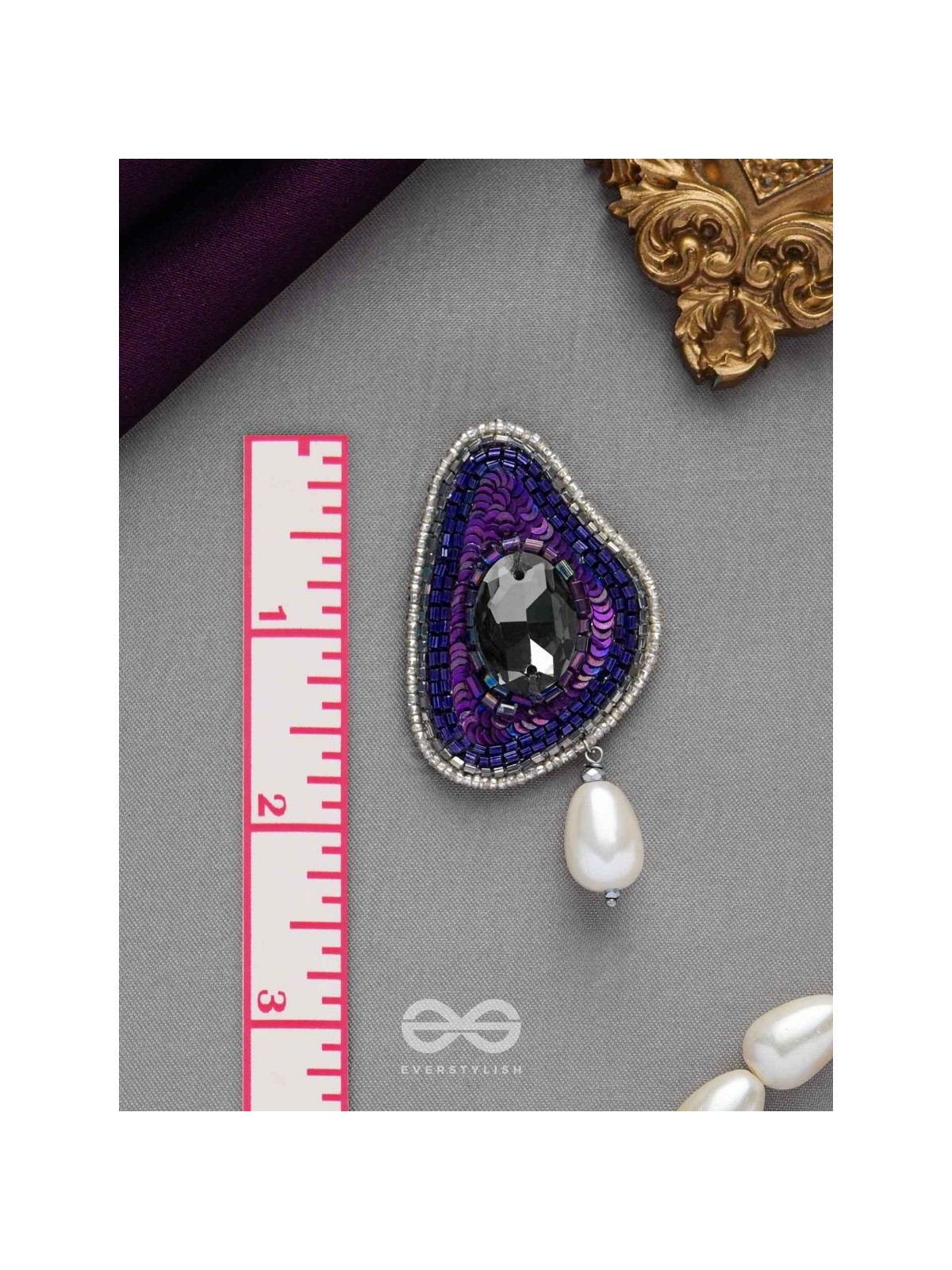 VIRUPATA - THE FREE SPIRITED - STONE, CUT DANA, SEQUINS AND PEARL DROP EMBROIDERED EARRINGS (PURPLE)