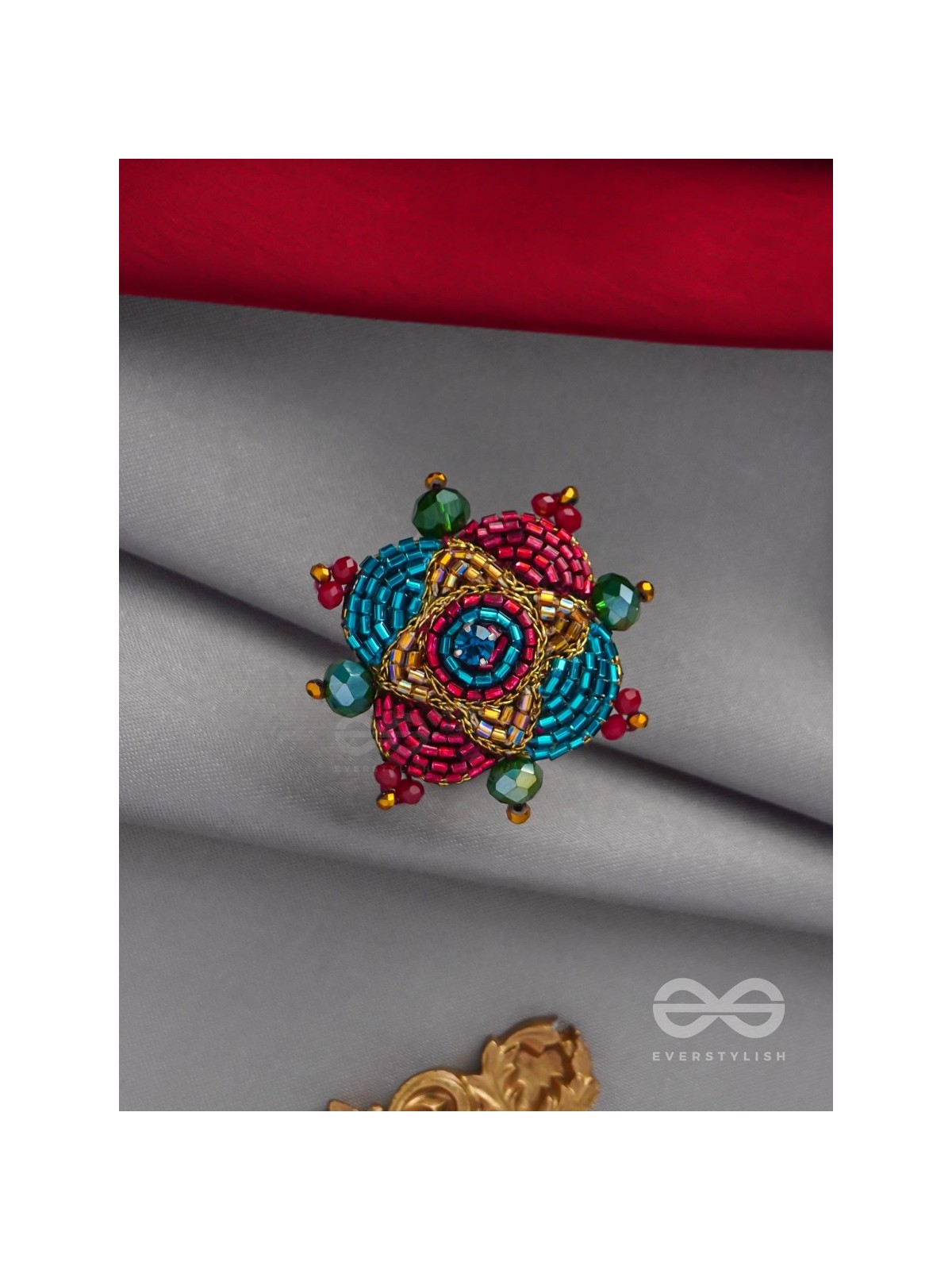 Vilasata - The Radiant Charm - Beads And Cutdana Hand Embroidered Ring
