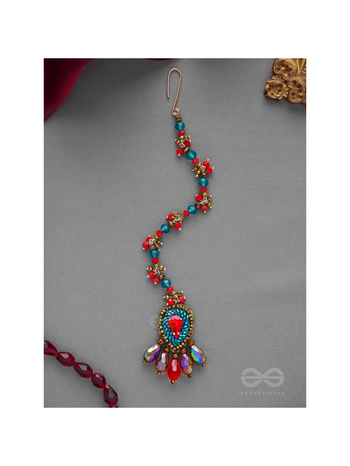KOMYA - THE POLISHED CHARISMA - STONE, BEADS AND GLASS DROP EMBROIDERED MAANGTIKA